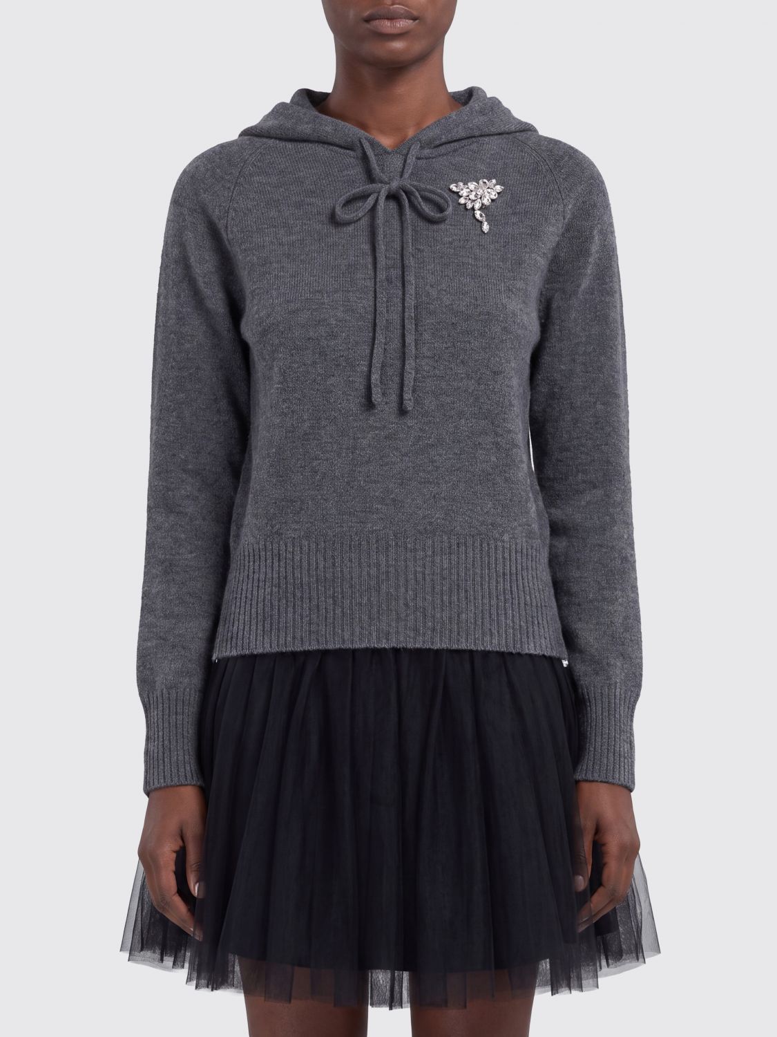 SIMONE ROCHA Knitted Hoodie in Pure Cashmere with Rhinestones