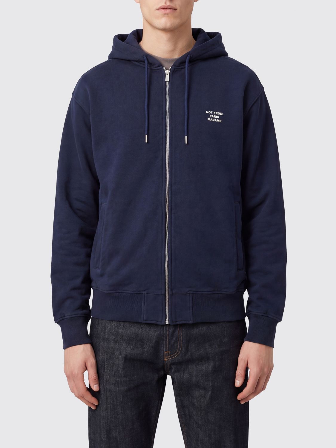 Drôle De Monsieur Cotton Zip-Up Hoodie with Embroidered Logo