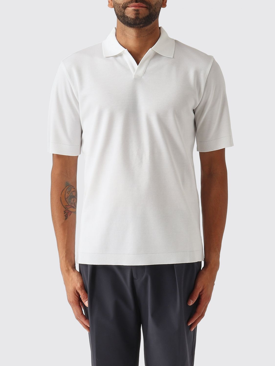 HERNO Short-Sleeved Polo Shirt in Cotton with Classic Collar and V-Neck