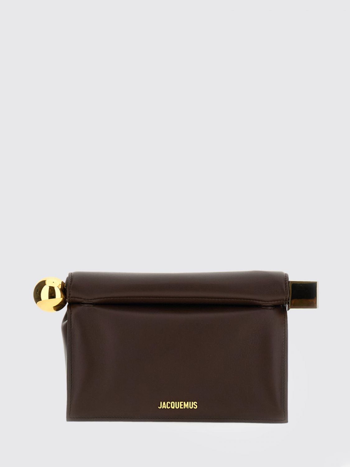 JACQUEMUS Rond Carré Handheld Clutch in Smooth Lamb Leather with Logo