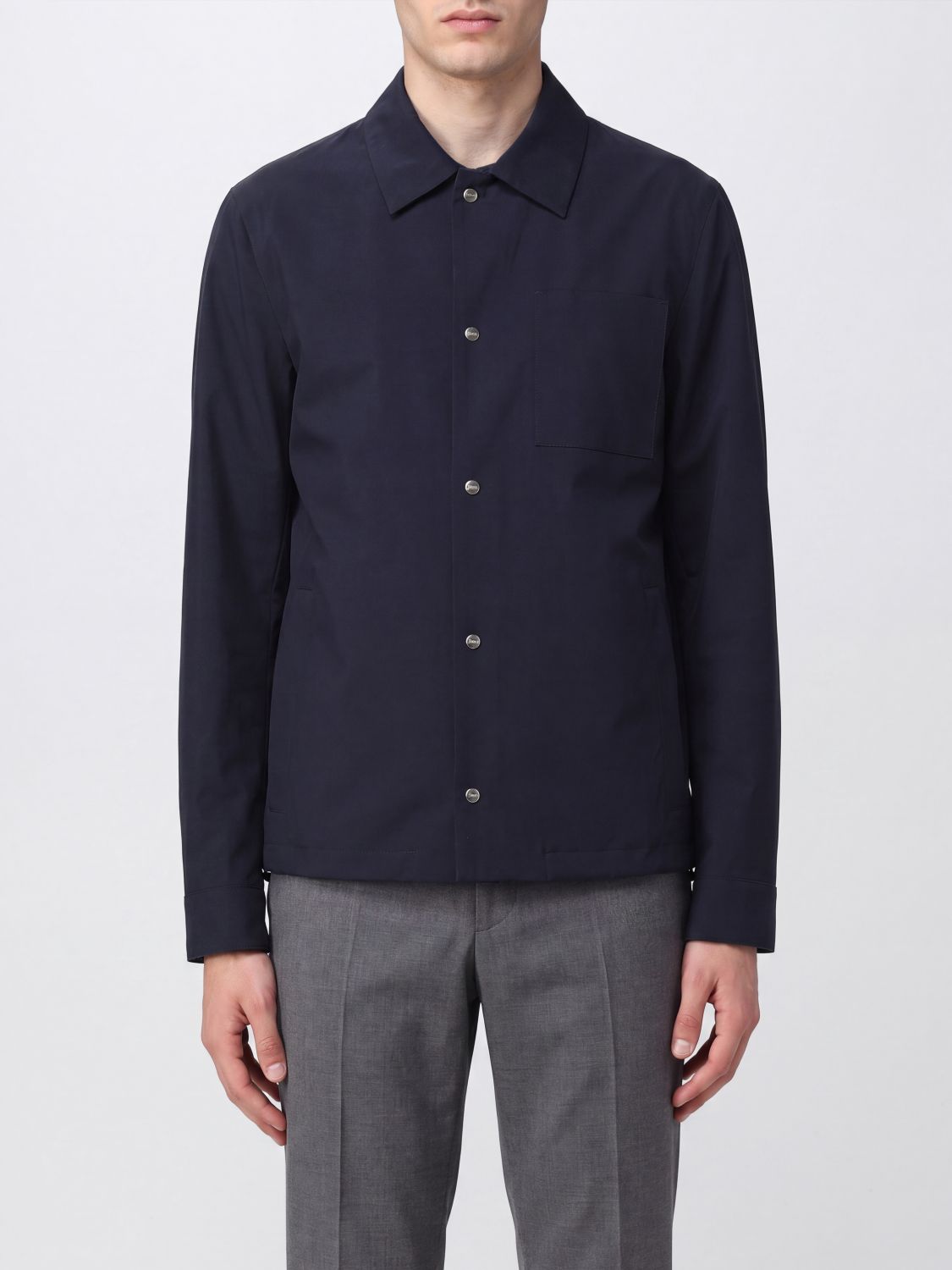 HERNO Shirt Jacket in Technical Fabric with Classic Collar and Contrast Logo