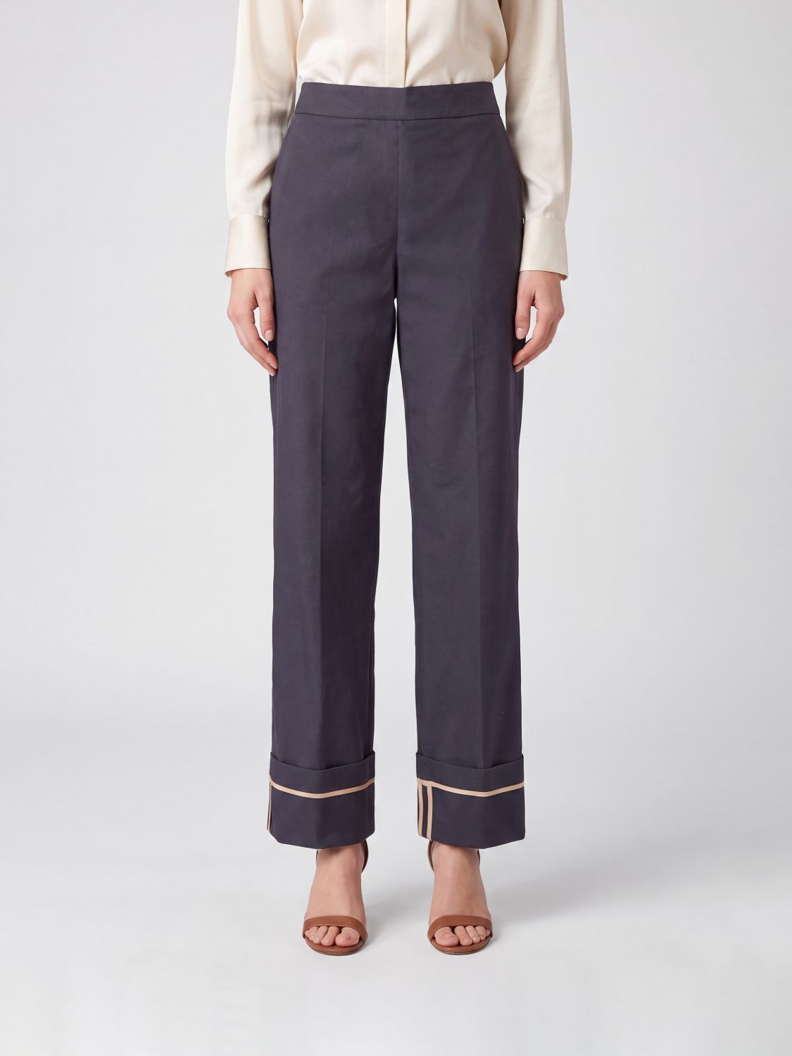 HERNO High-Waisted Wide-Leg Trousers in Water-Repellent Cotton Gabardine