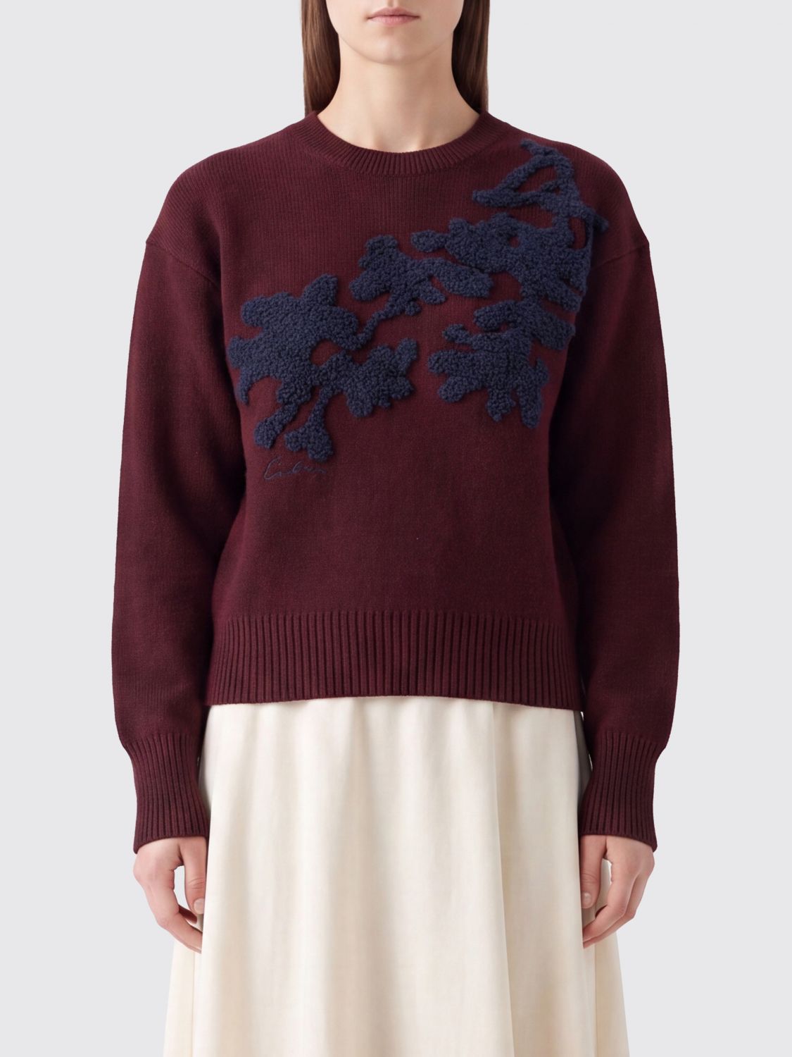 Erdem Relaxed Fit Crewneck Jumper in Merino Wool Blend with Floral Motif