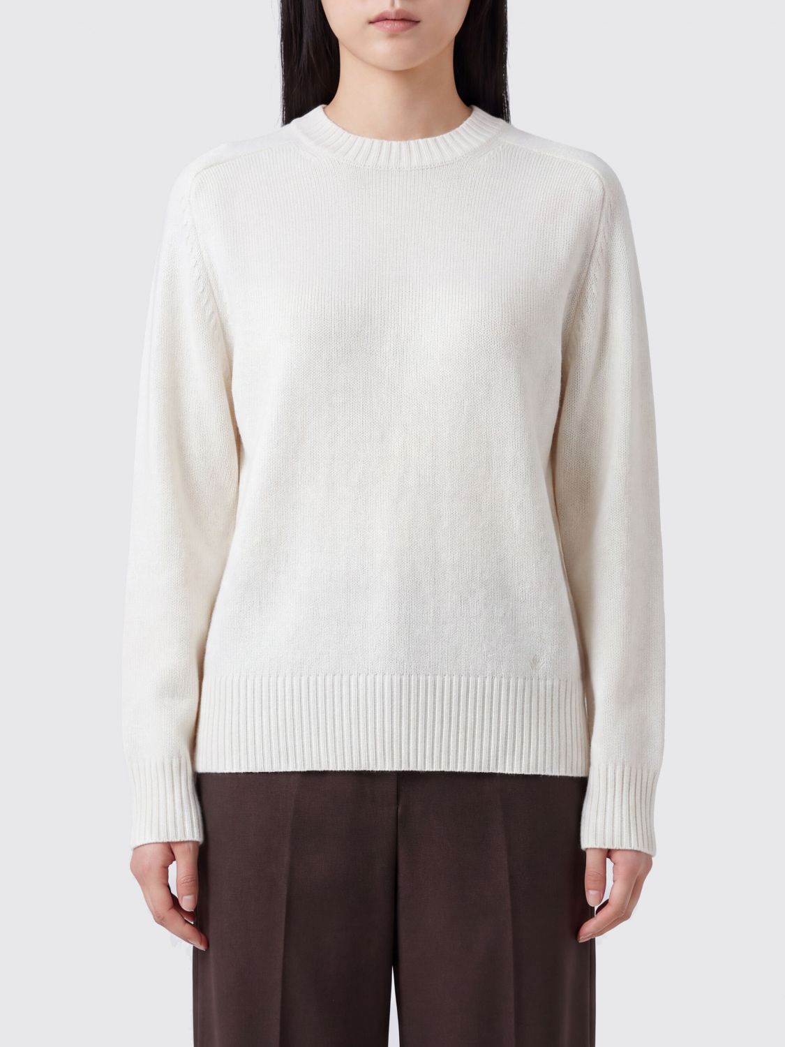 Loulou De Saison Crewneck Jumper in Pure Cashmere with Ribbed Trims