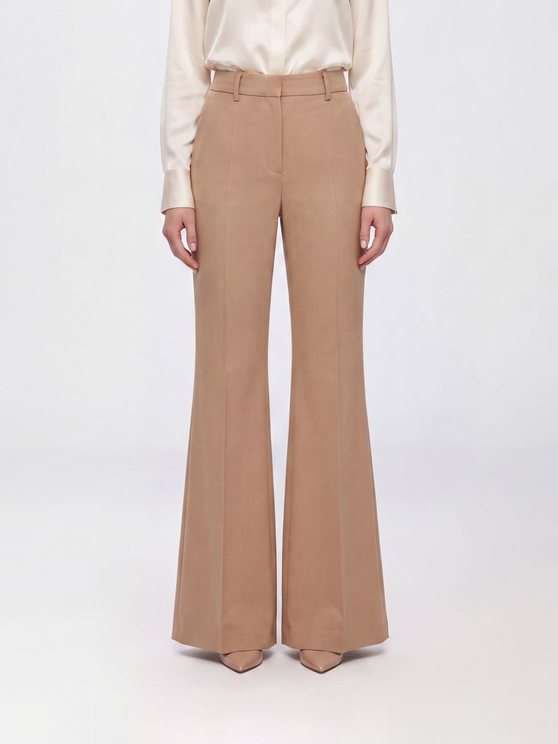 SPORTMAX High-Waisted Flared Virgin Wool Trousers with Concealed Fastening