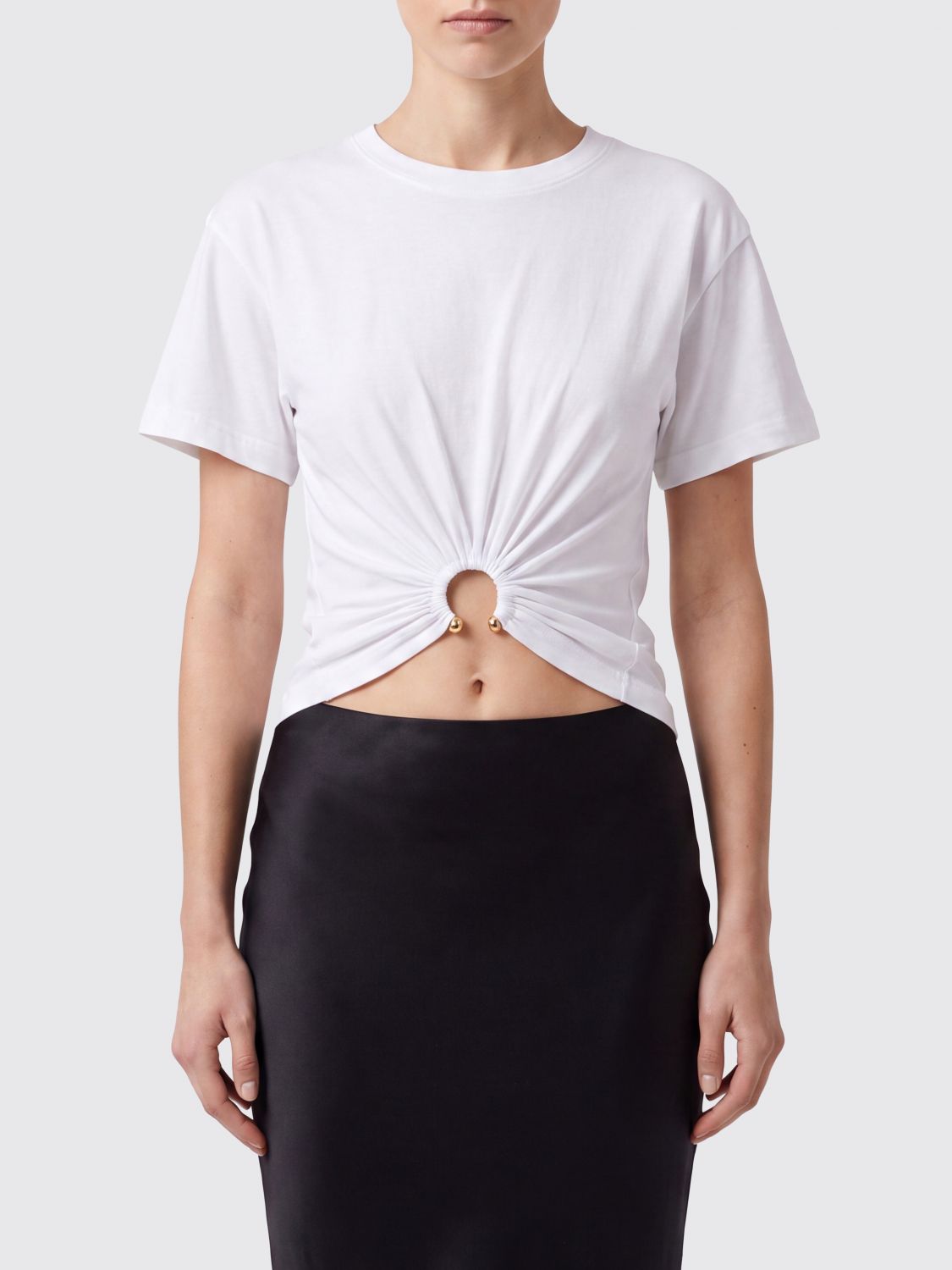 RABANNE Gerafftes Cropped T-Shirt aus Baumwolle mit Ringdetail