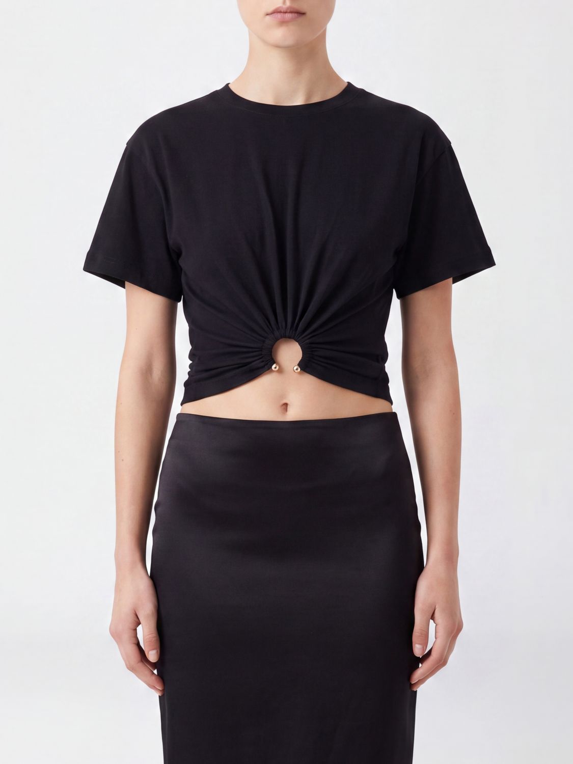 RABANNE Gerafftes Cropped T-Shirt aus Baumwolle mit Ringdetail