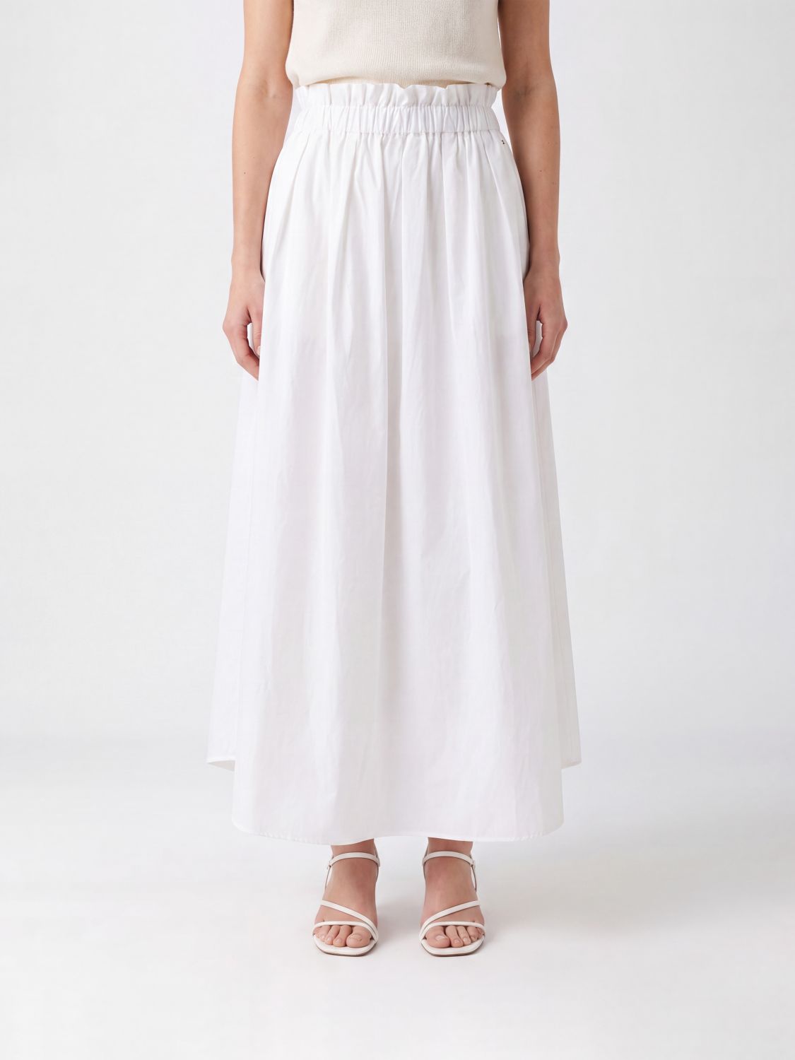 HERNO High-Waisted A-Line Midi Skirt in Taffeta with Elasticated Waistband
