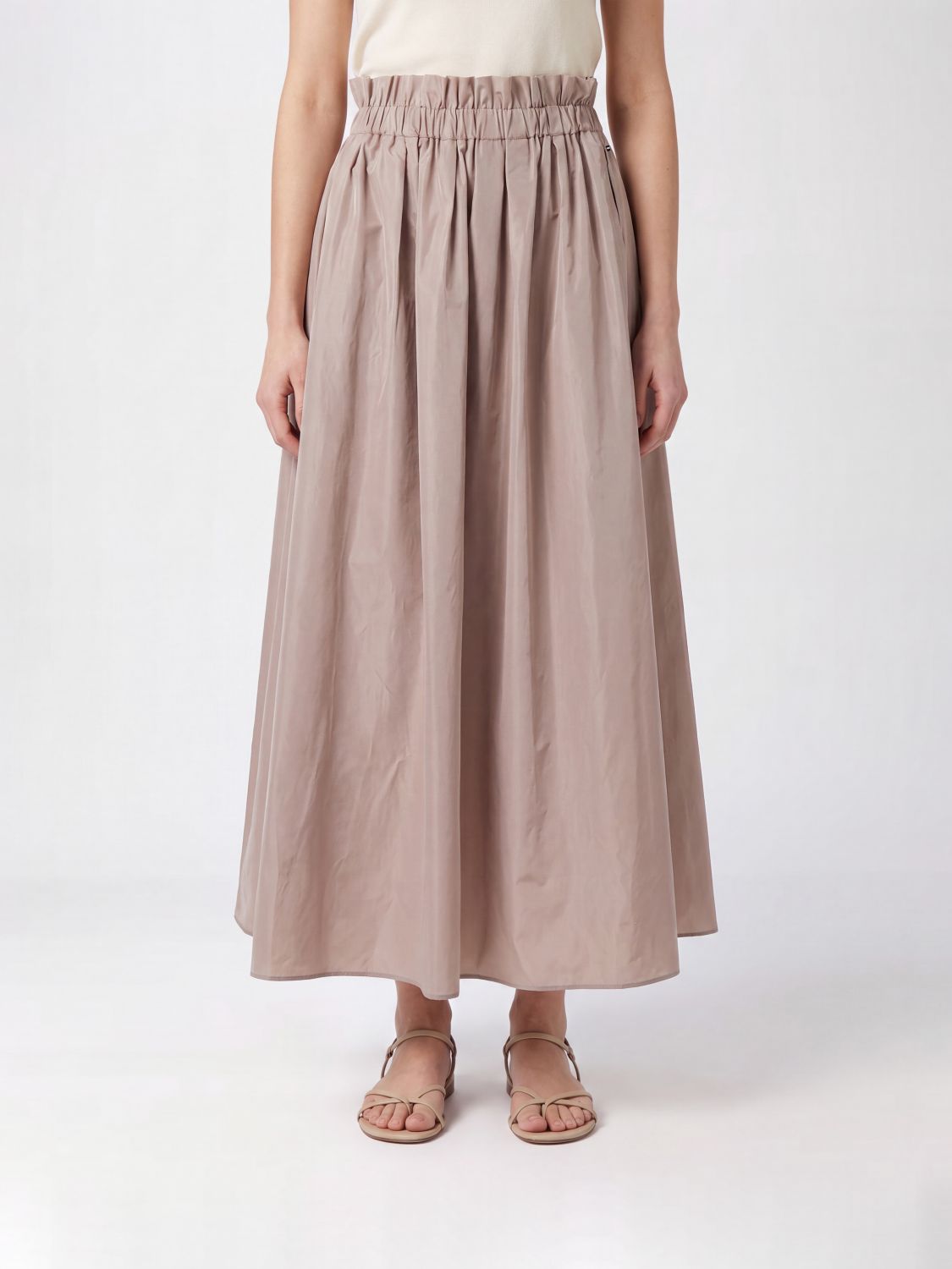 HERNO High-Waisted A-Line Midi Skirt in Taffeta with Elasticated Waistband