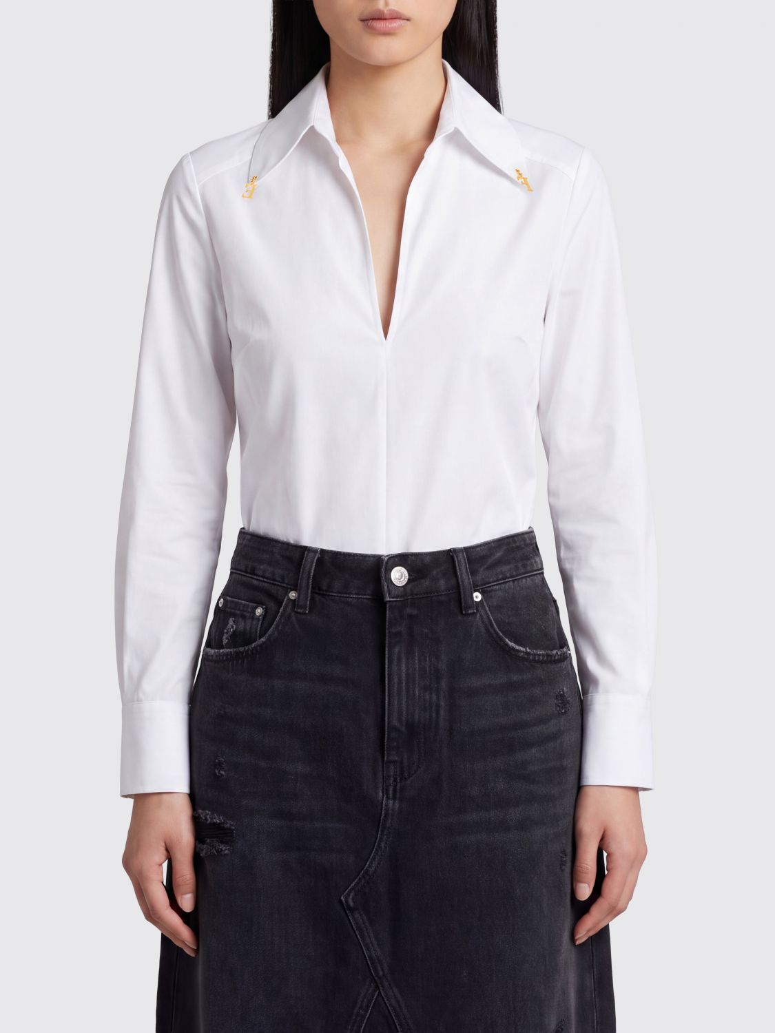 ELISABETTA FRANCHI Slim-Fit-Hemd aus Stretch-Baumwolle mit tiefem V-Ausschnitt