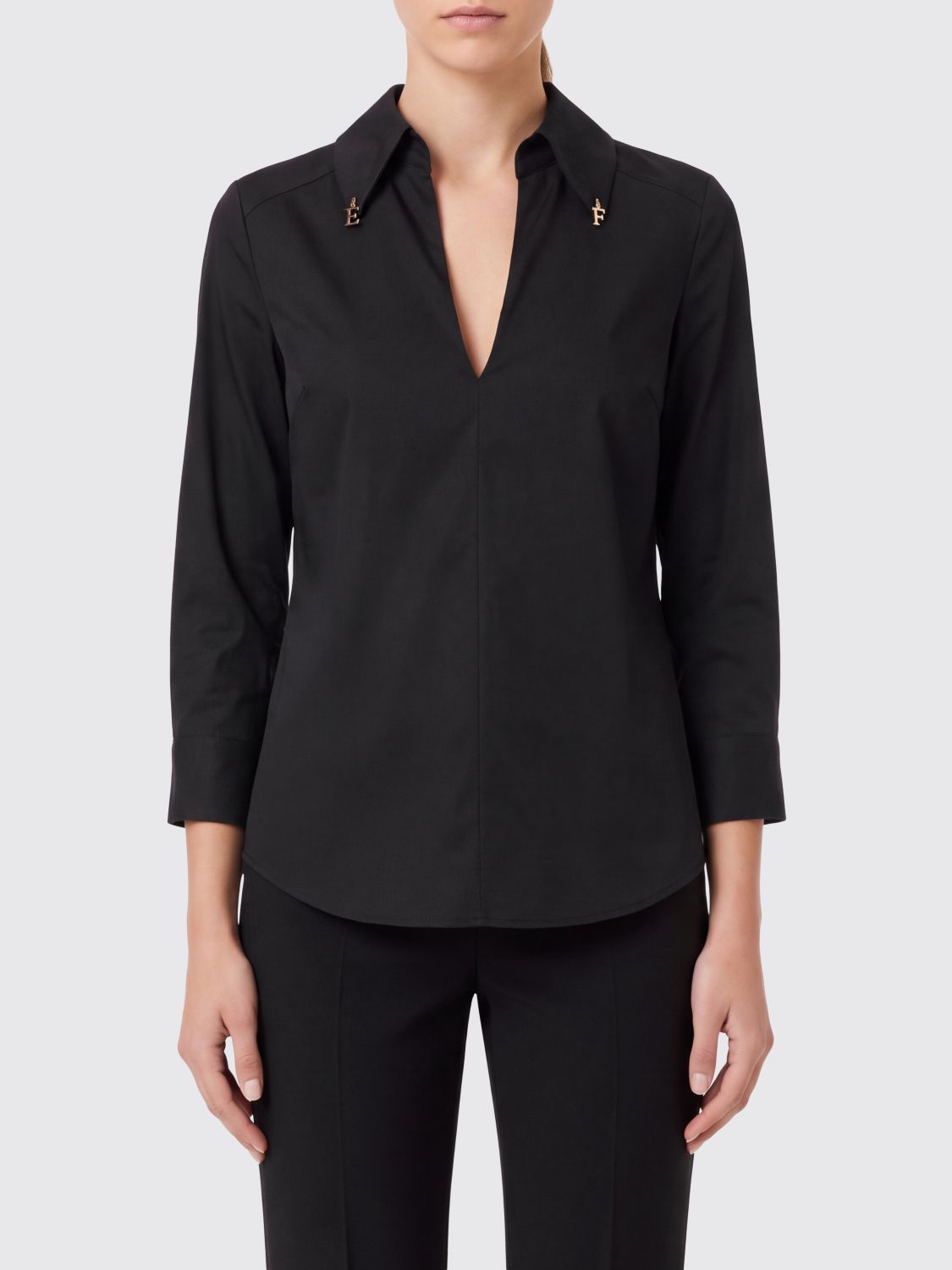 ELISABETTA FRANCHI Slim Fit Stretch Cotton Shirt with Deep V-Neck