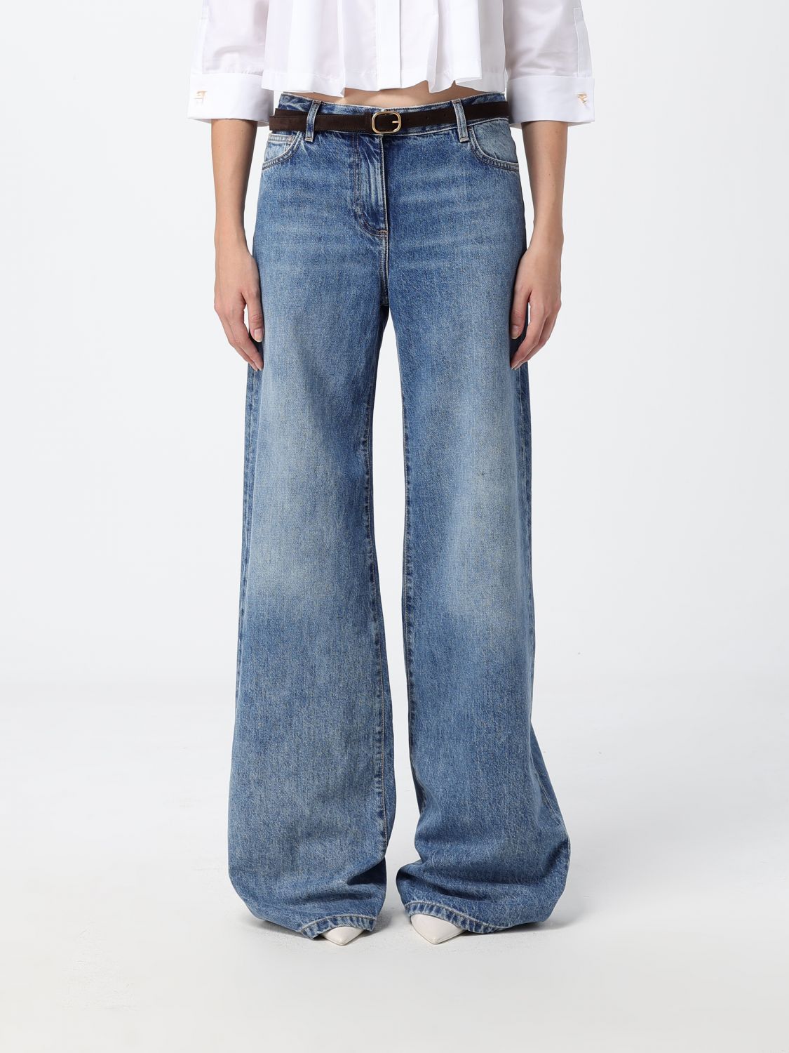 Elisabetta Franchi Low-Rise Flared Jeans in Denim with Belt