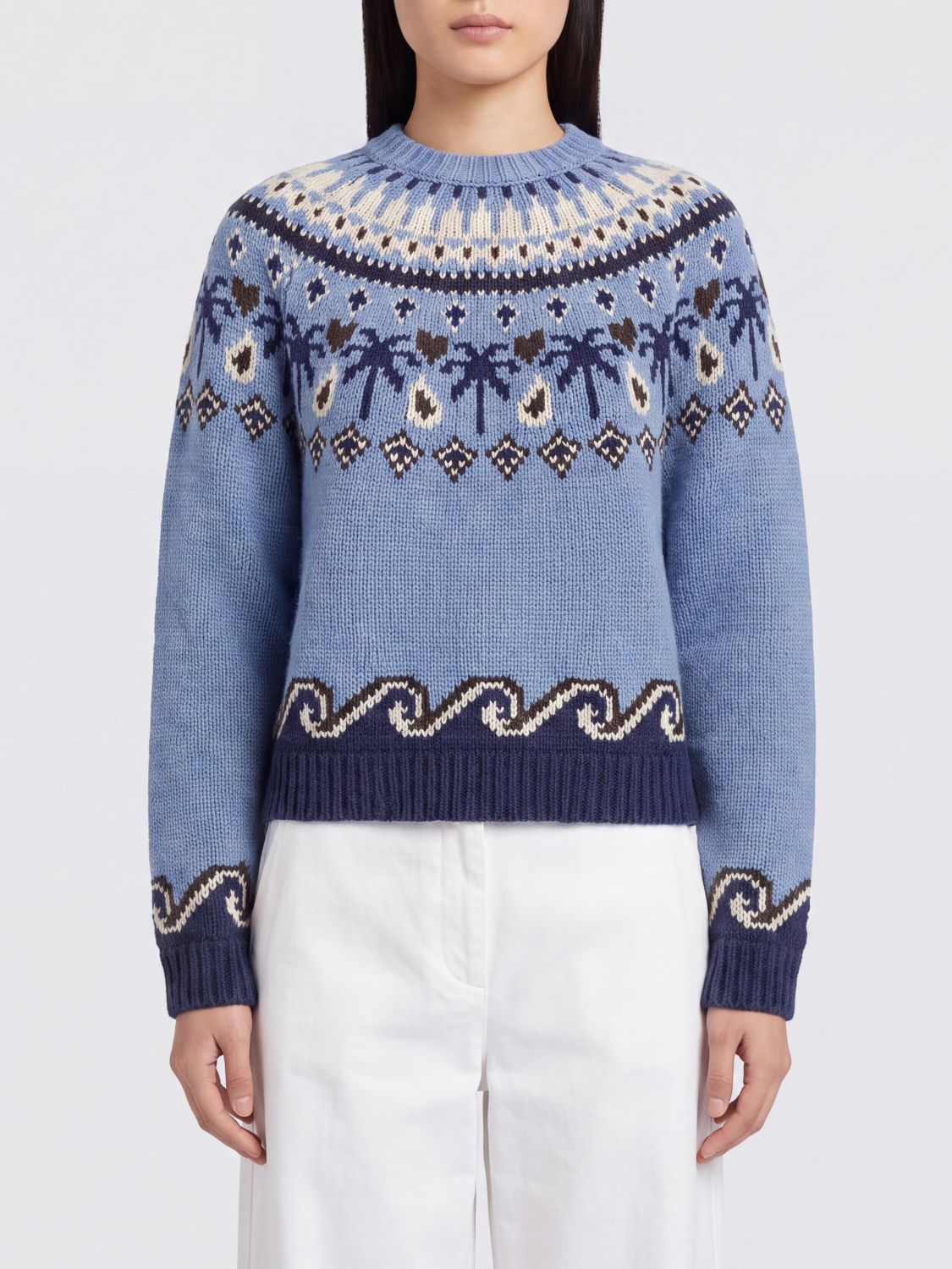 Alanui Crewneck Jumper in Virgin Wool with Ethnic Jacquard Motif