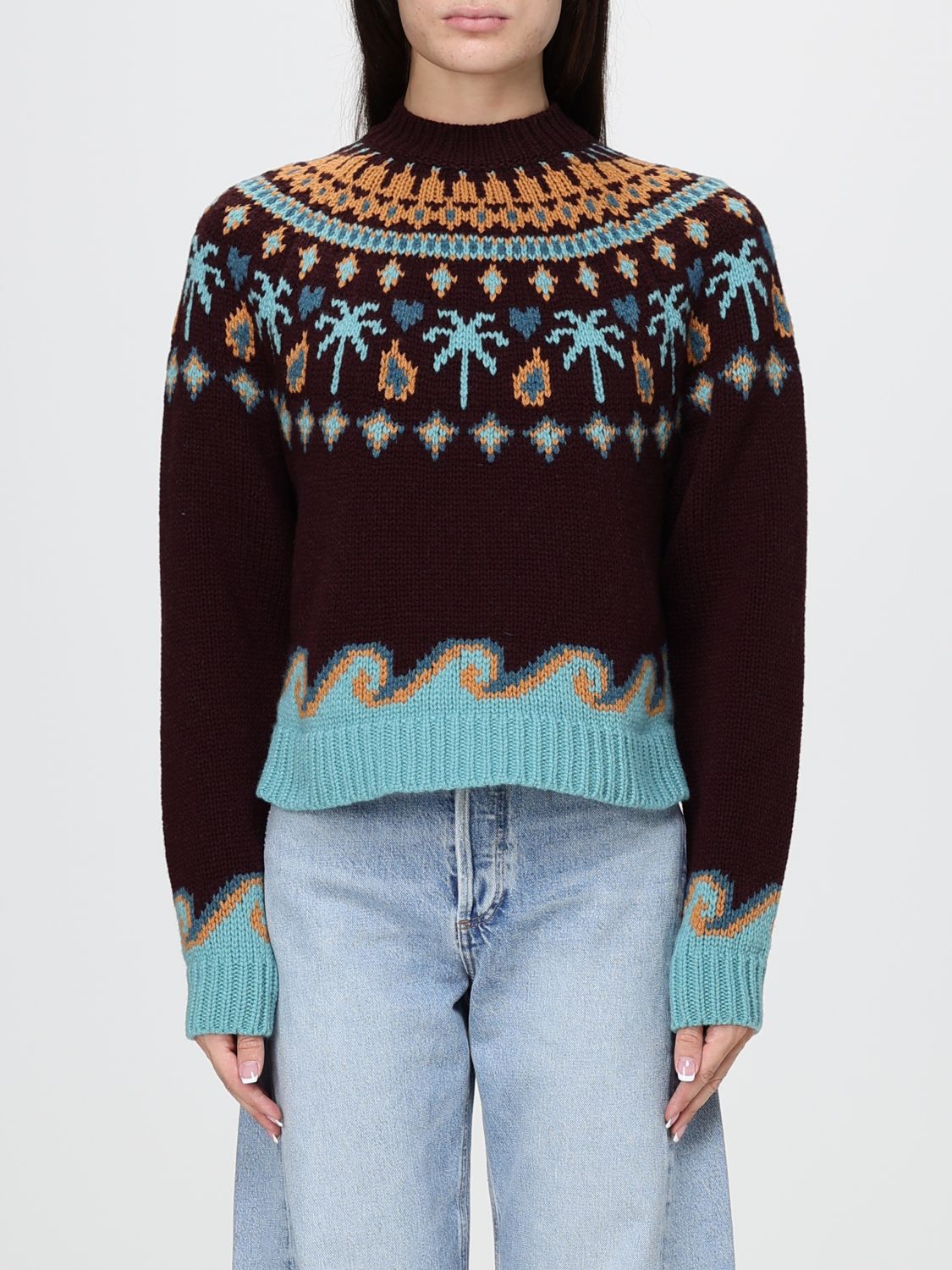 Alanui Crewneck Jumper in Virgin Wool with Ethnic Jacquard Motif