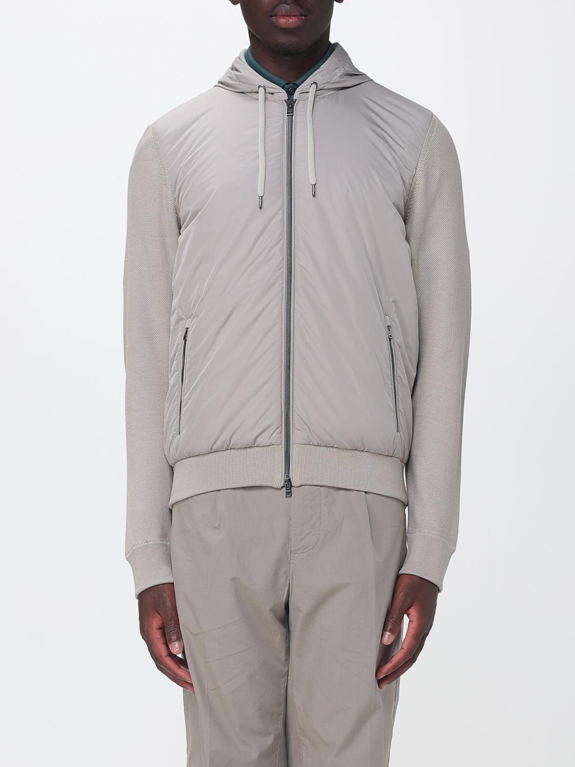 HERNO Cardigan in maglia di misto cotone con cappuccio e chiusura a zip