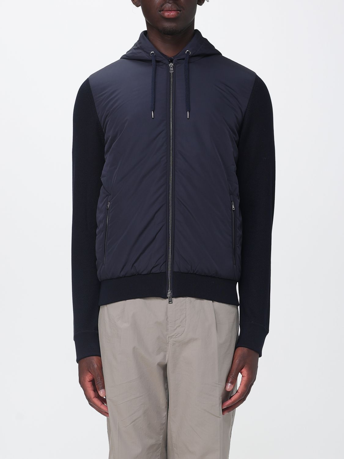 HERNO Hooded Zip-Up Cardigan in a Cotton and Polyester Blend Knit