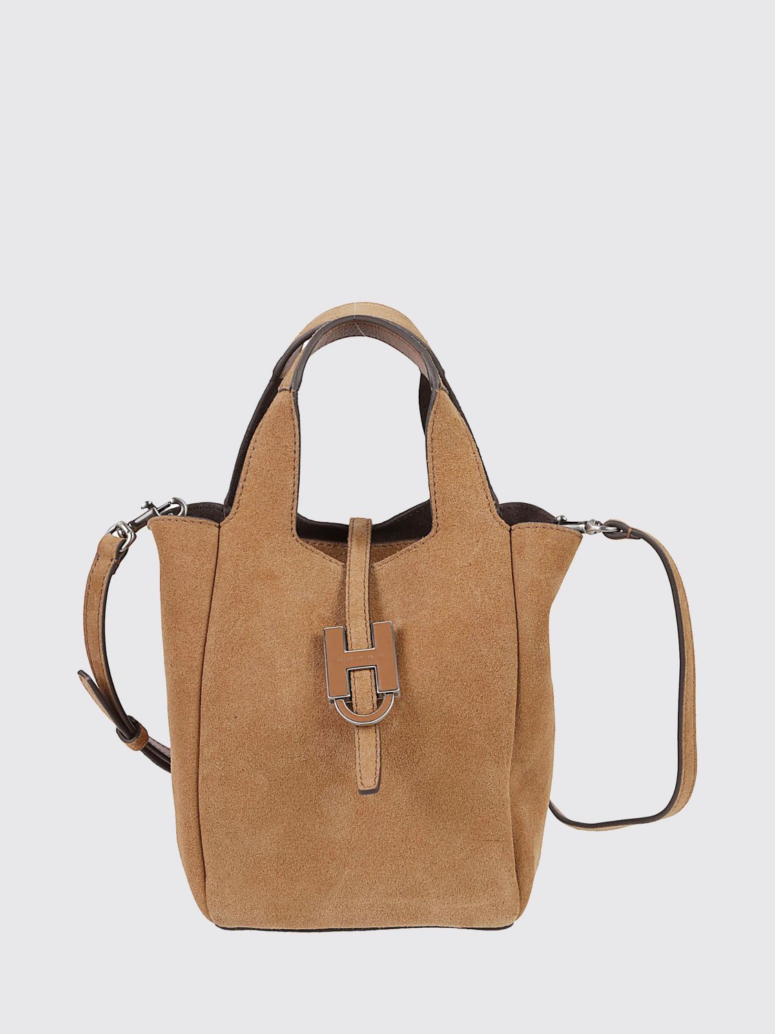 HOGAN Suede Mini Tote Bag with Double Handle and Embossed Logo