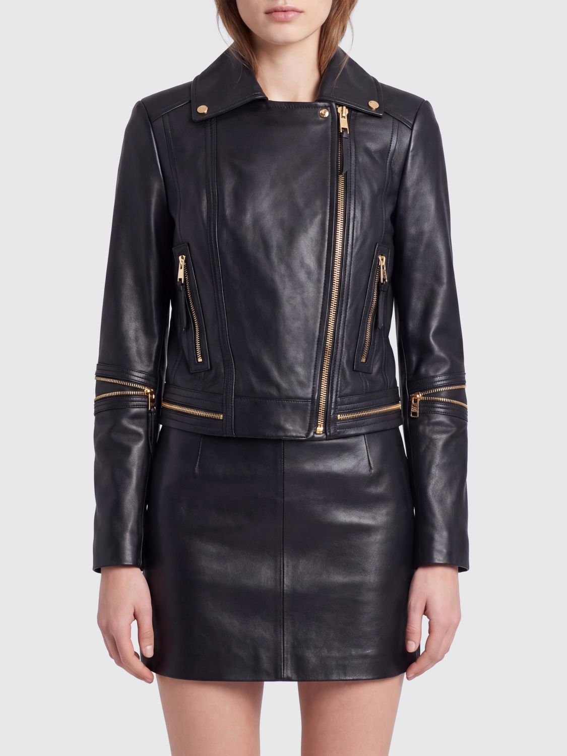 ELISABETTA FRANCHI Slim-Fit Bikerjacke von aus Leder mit asymmetrischem Reißverschluss