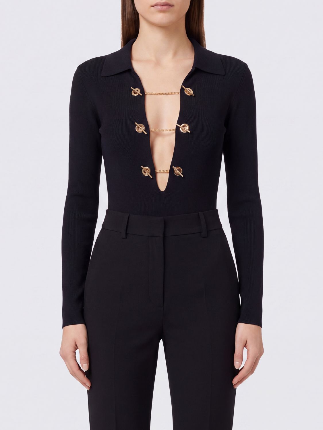 ELISABETTA FRANCHI Stricktop aus Viskose mit V-Ausschnitt und Klammerdetail