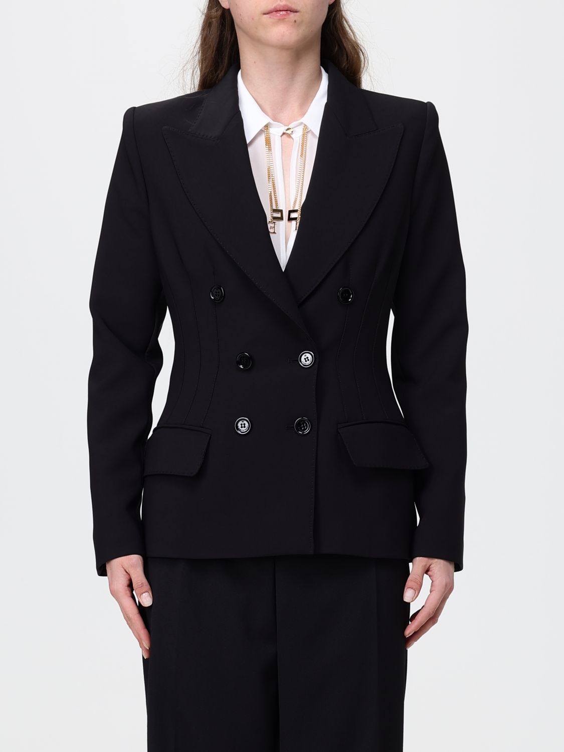 Elisabetta Franchi Double-Breasted Crêpe Blazer with Padded Shoulders