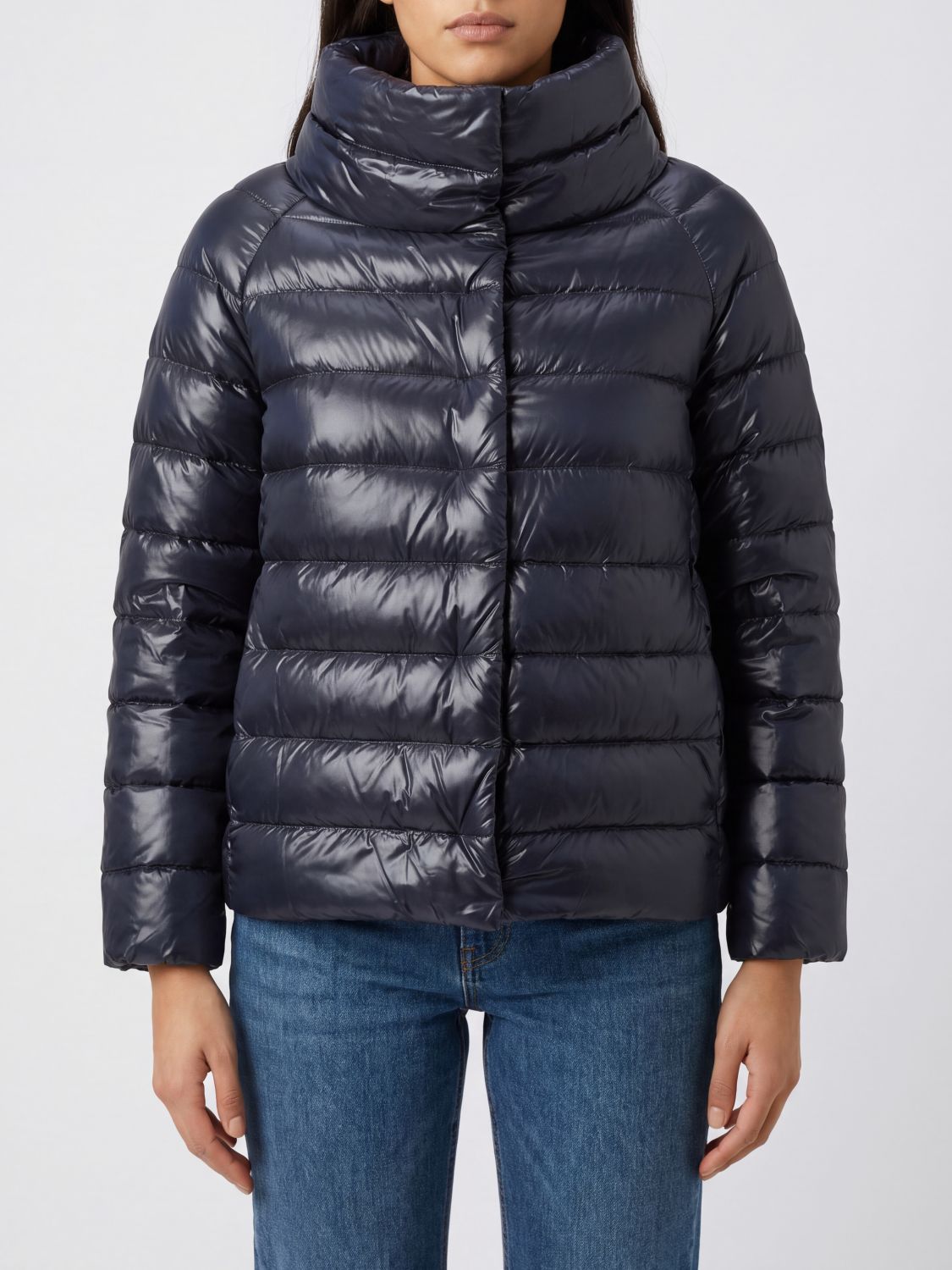 HERNO Sofia Short Ultra-Light Nylon Down Jacket with High Neck