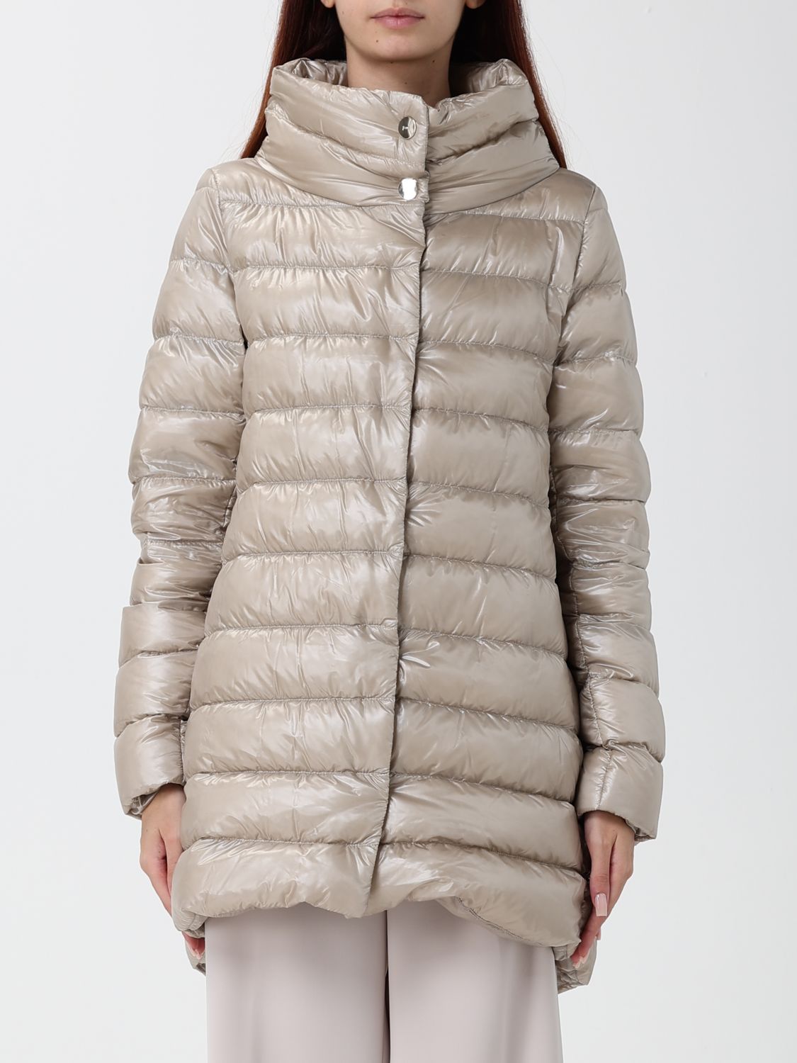HERNO Amelia Quilted Waterproof Nylon Down Coat with High Neck