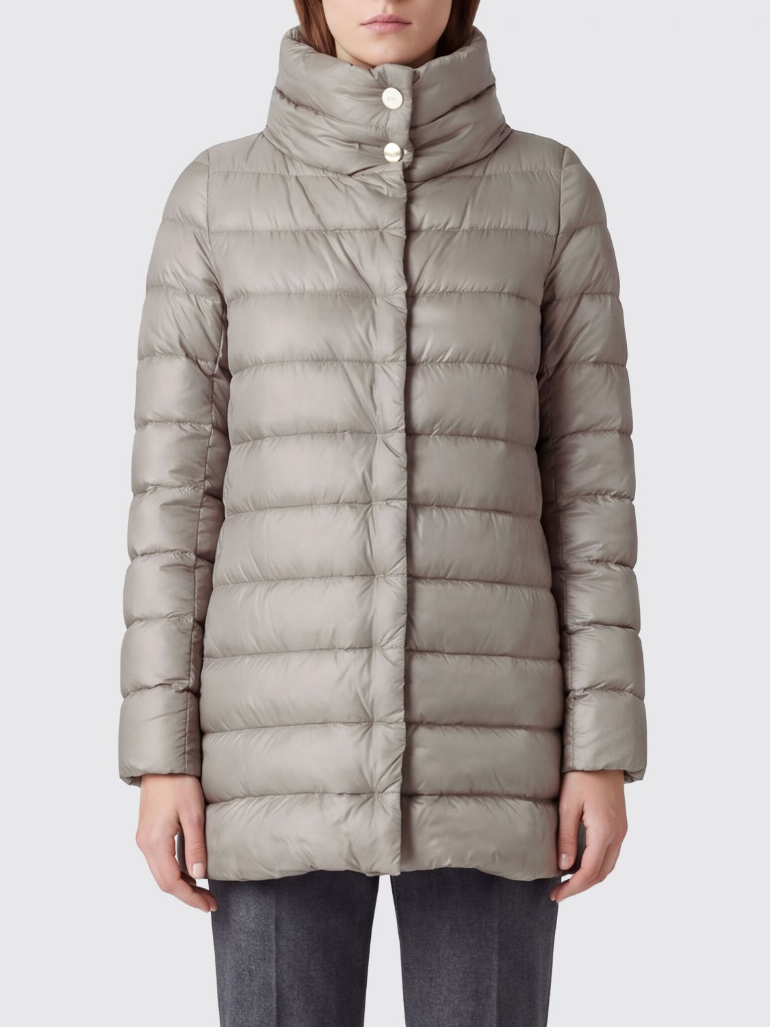 HERNO Amelia Quilted Waterproof Nylon Down Coat with High Neck