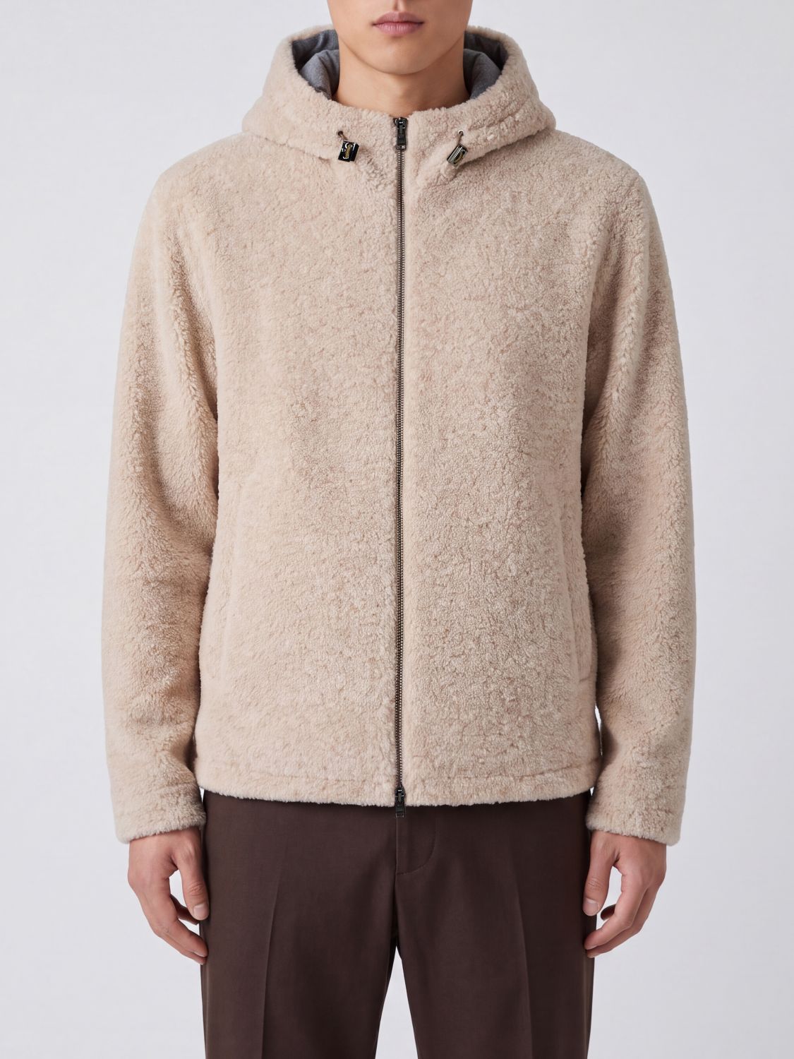 HERNO Bouclé Fabric Hooded Sports Jacket with Zip Closure