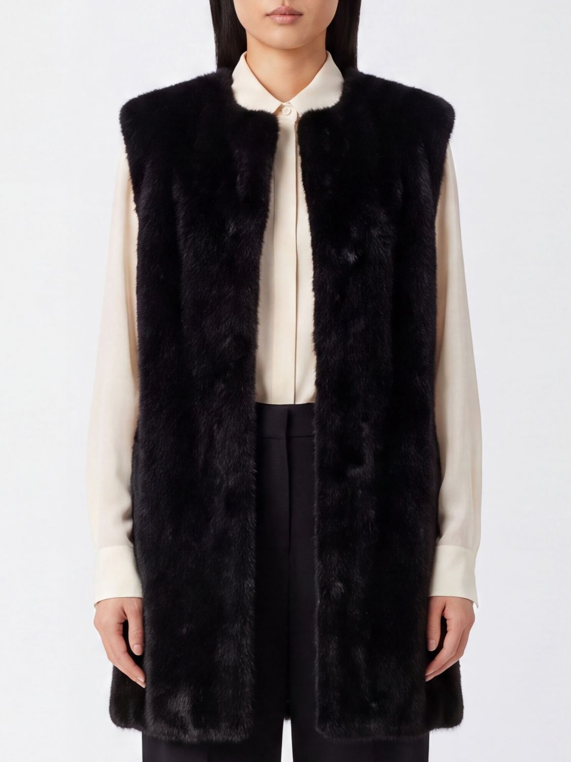 Herno Crewneck Faux Fur Gilet with Concealed Closure