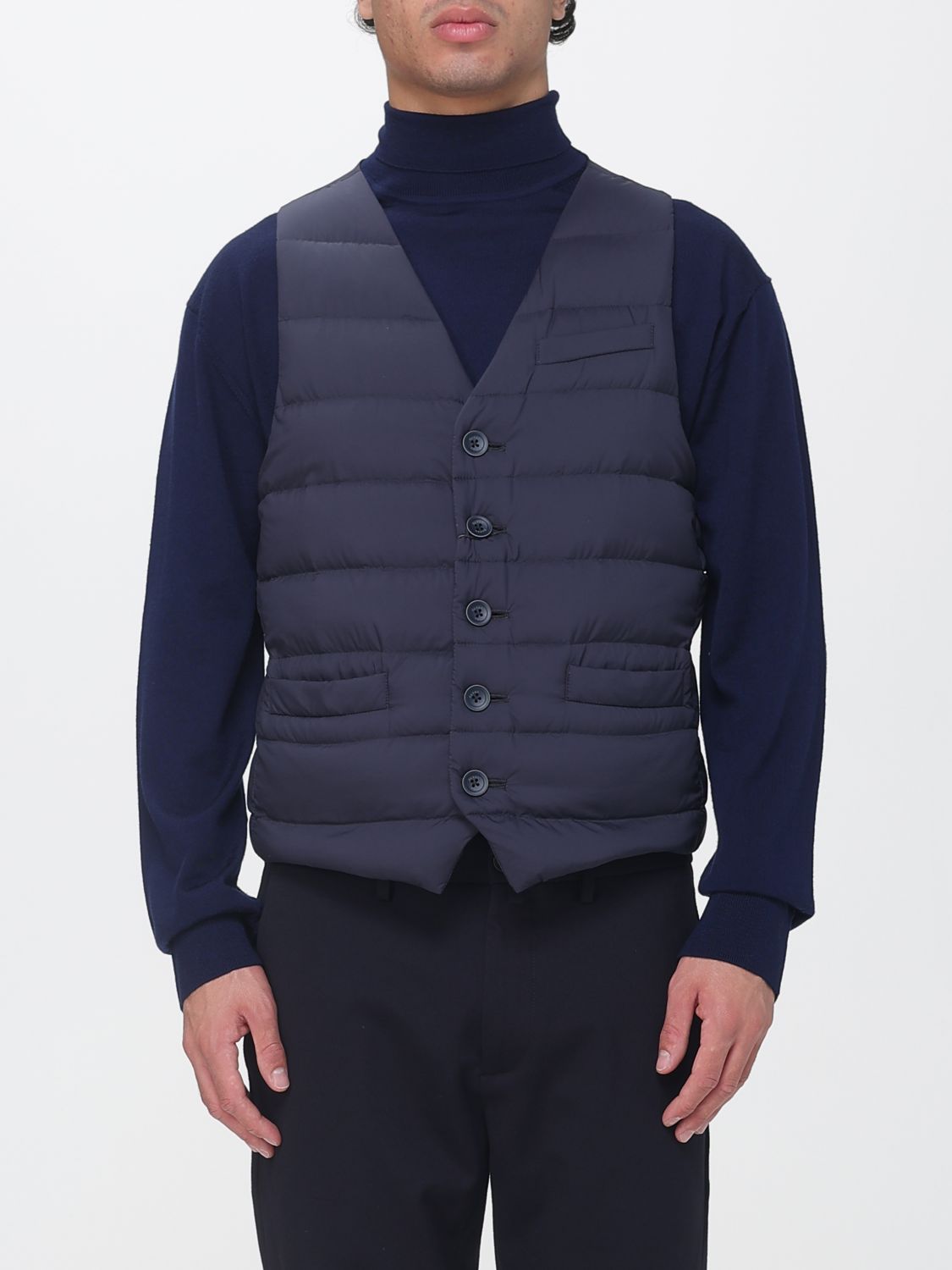 Herno V-Neck Quilted Nylon Down Gilet with Button Closure