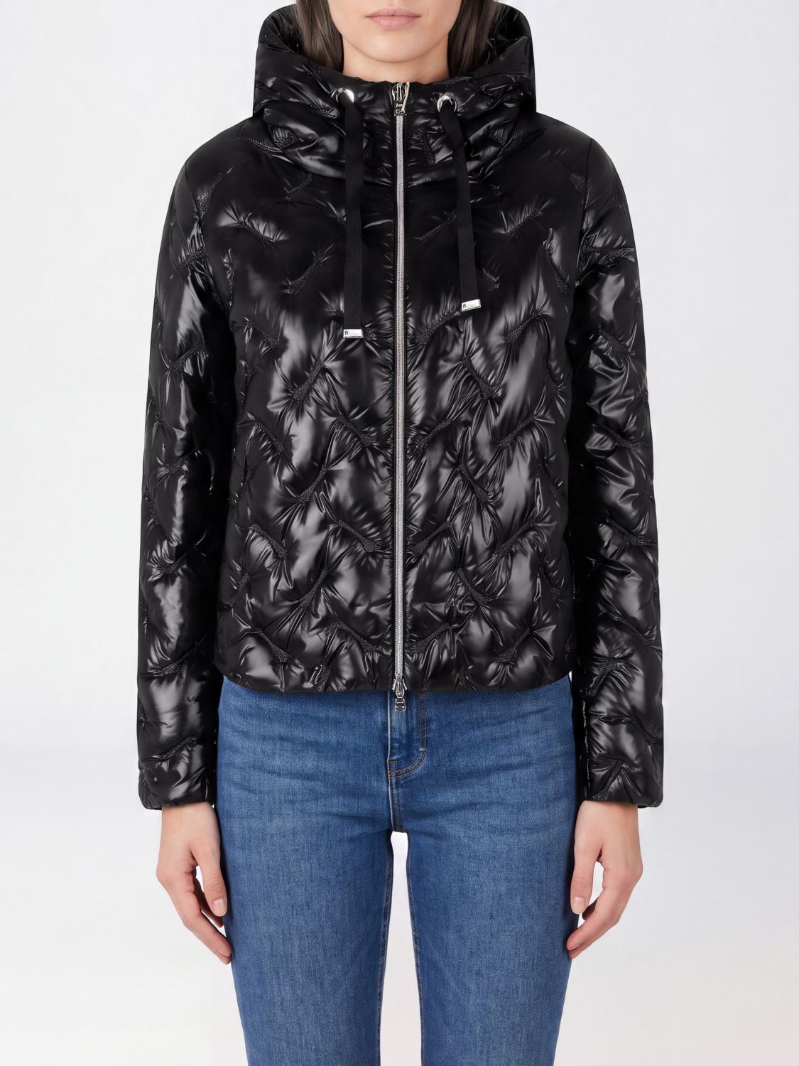 HERNO Short Quilted Nylon Hooded Puffer Jacket with Zip Closure