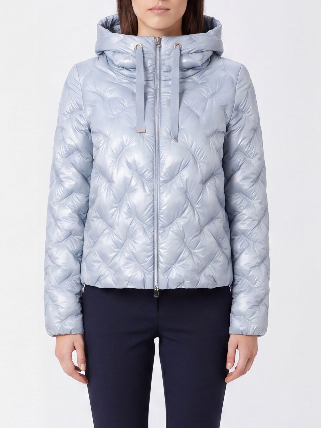 HERNO Short Quilted Nylon Hooded Puffer Jacket with Zip Closure