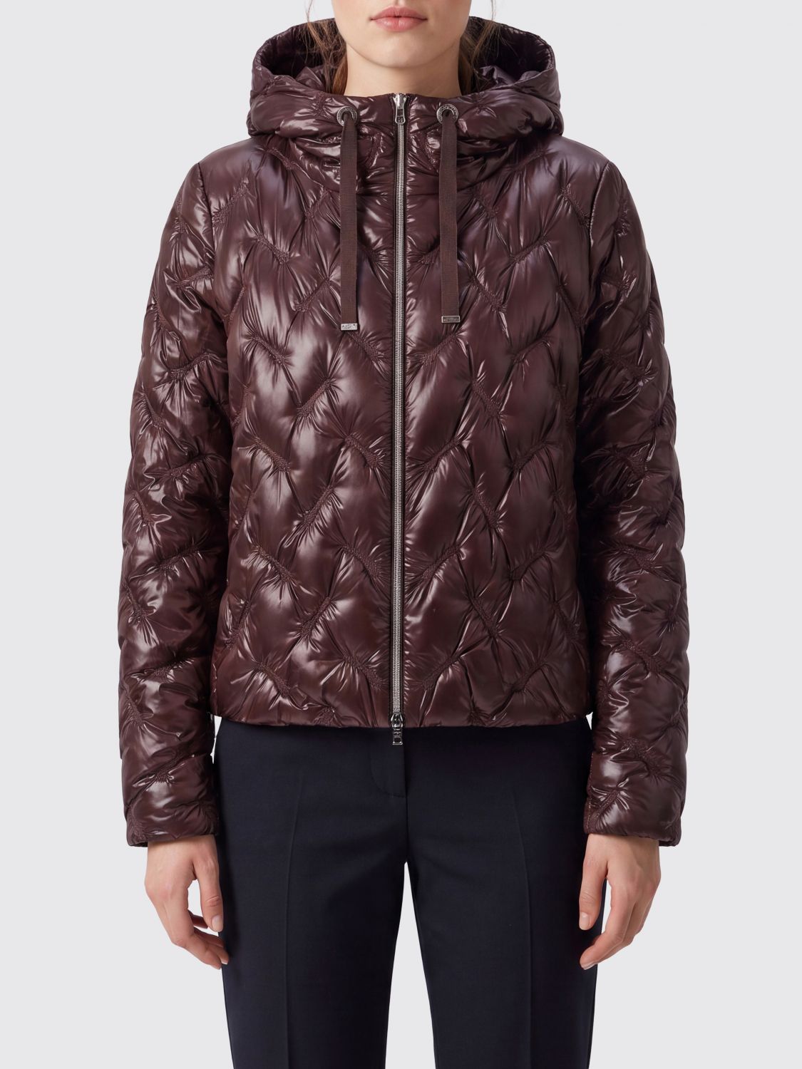 HERNO Short Quilted Nylon Hooded Puffer Jacket with Zip Closure