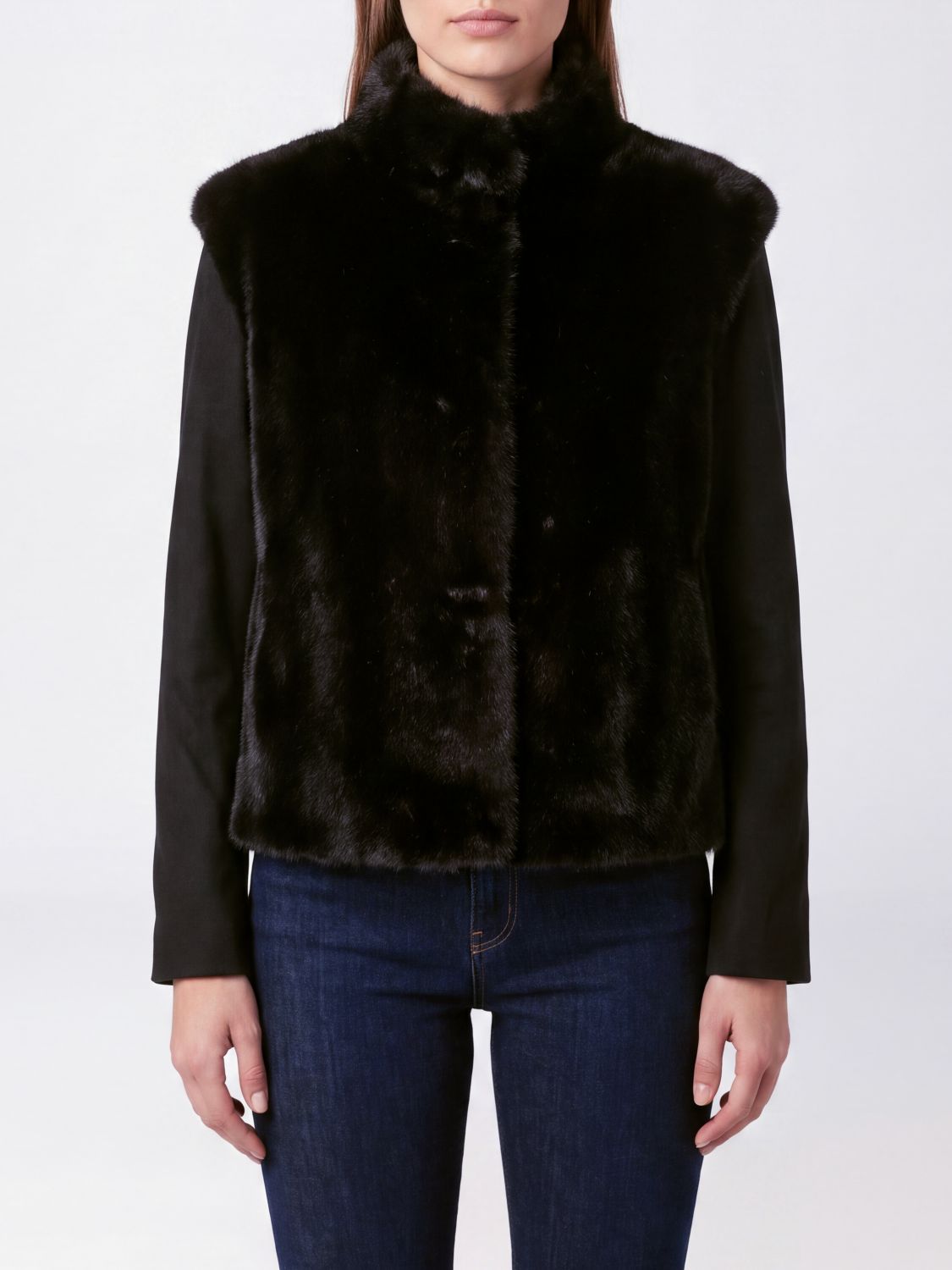 HERNO High Neck Faux Fur Jacket with Concealed Closure