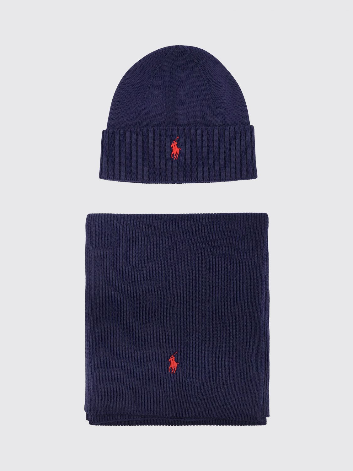 Polo Ralph Lauren Two-Piece Set with Ribbed Pure Wool Hat and Scarf