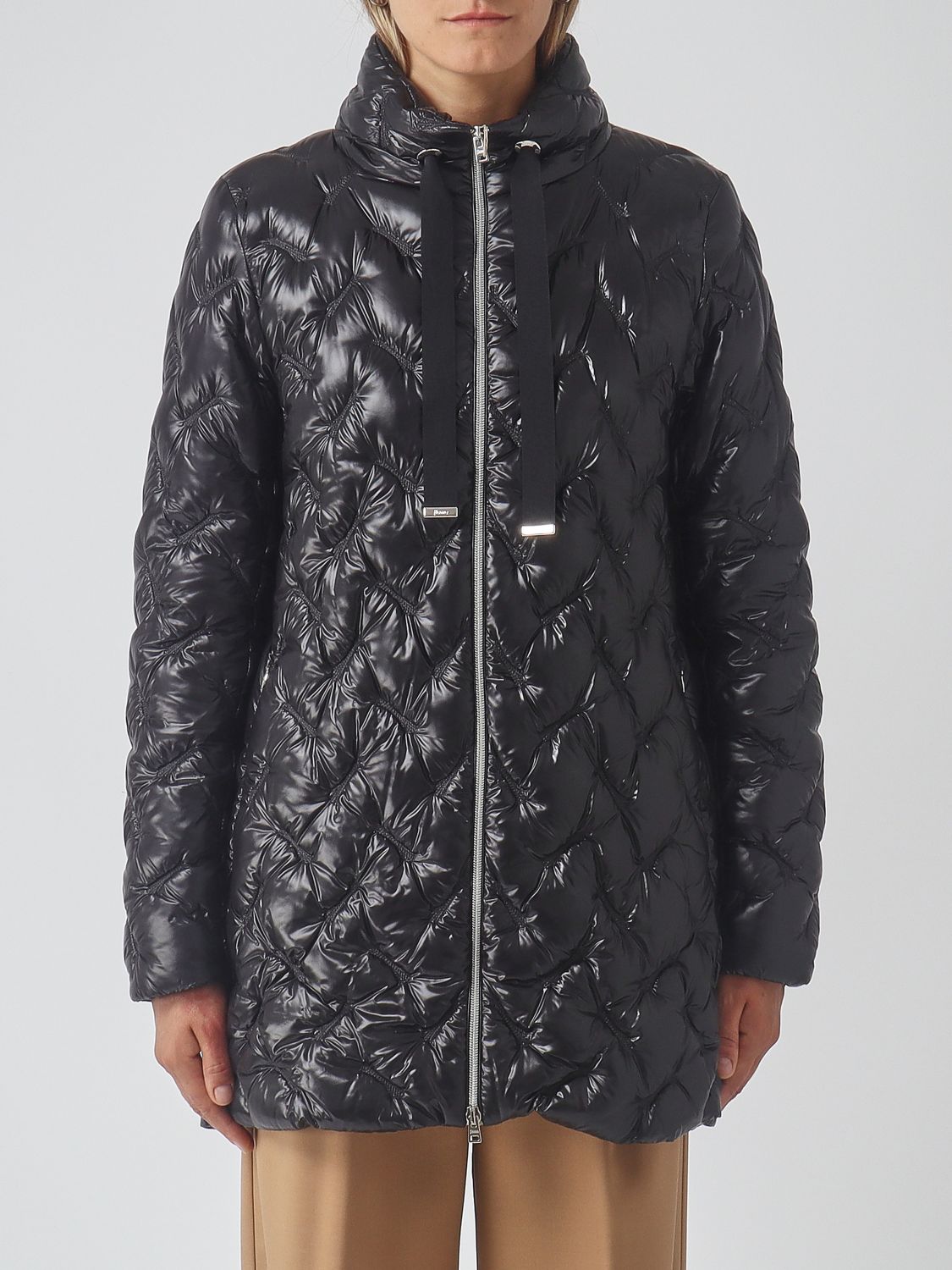 HERNO Slim Fit Long Quilted Nylon Puffer Coat with High Neck and Zip