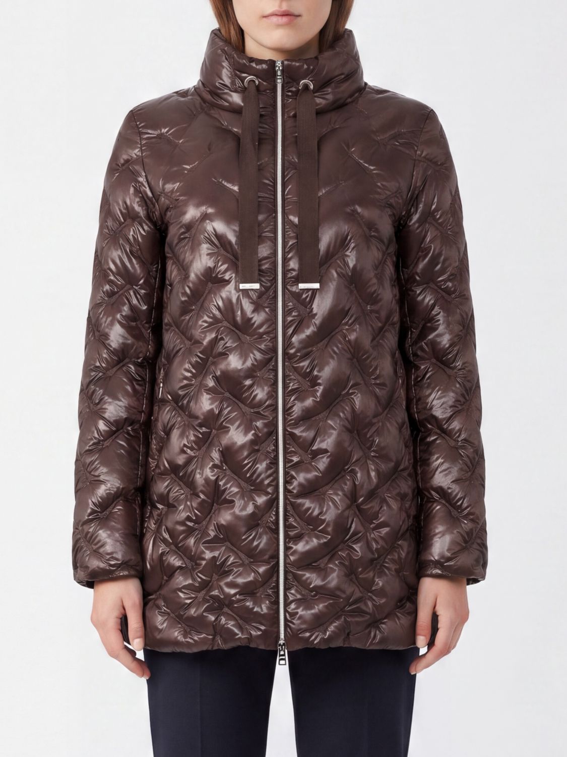 HERNO Slim Fit Long Quilted Nylon Puffer Coat with High Neck and Zip