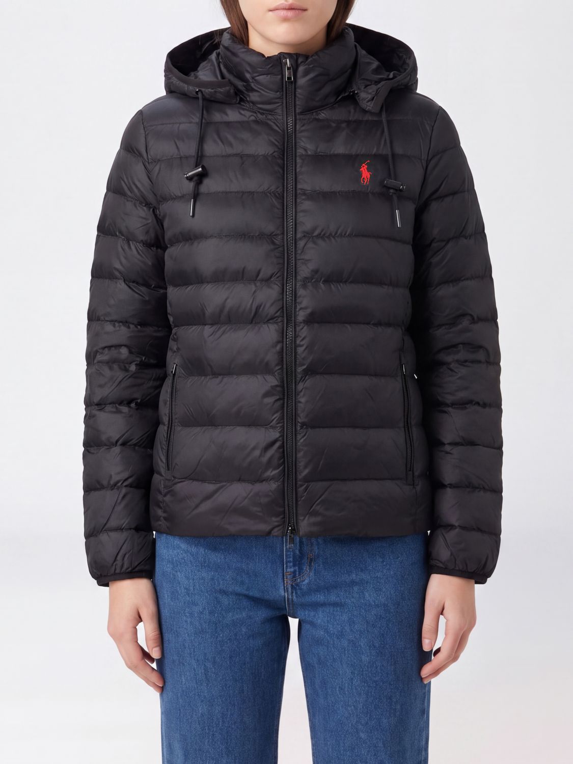 POLO RALPH LAUREN Kurze Nylon-Daunenjacke mit Kapuze und gesticktem Pony-Logo