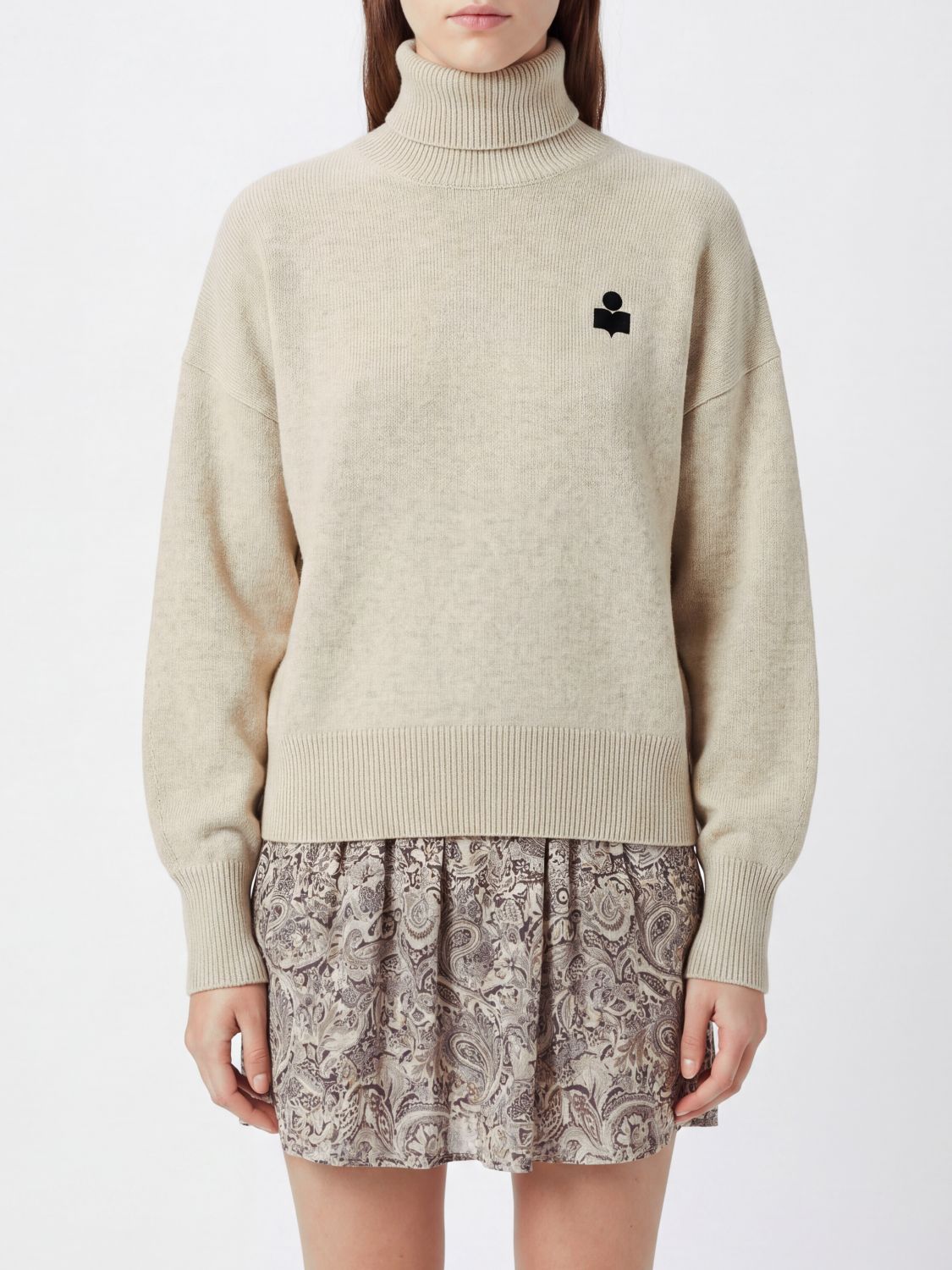 ISABEL MARANT ETOILE Turtleneck Jumper in Cotton-Blend with Embroidered Logo