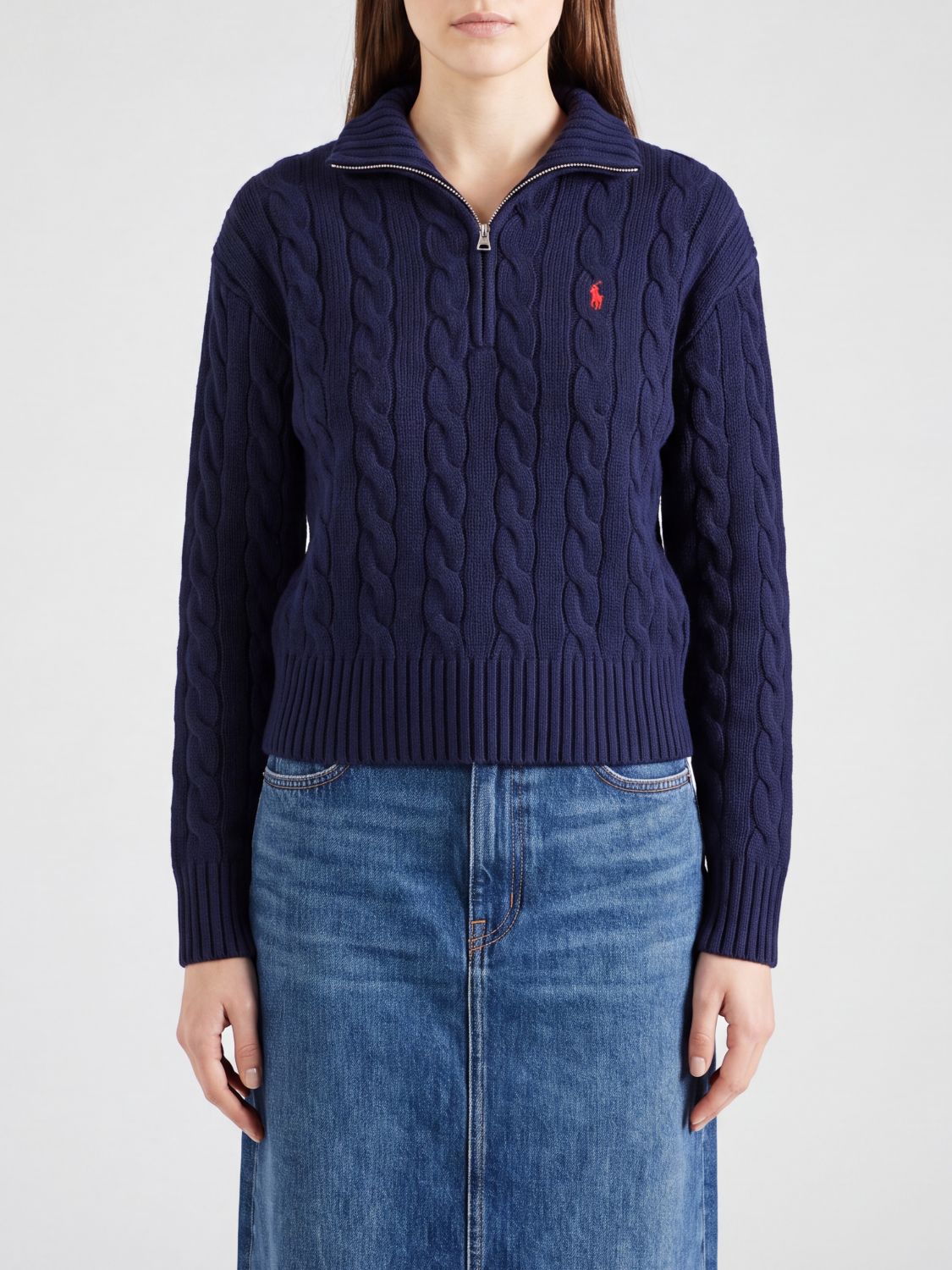 POLO RALPH LAUREN Cotton Jumper with High Neck, Half-Zip, and Pony Logo