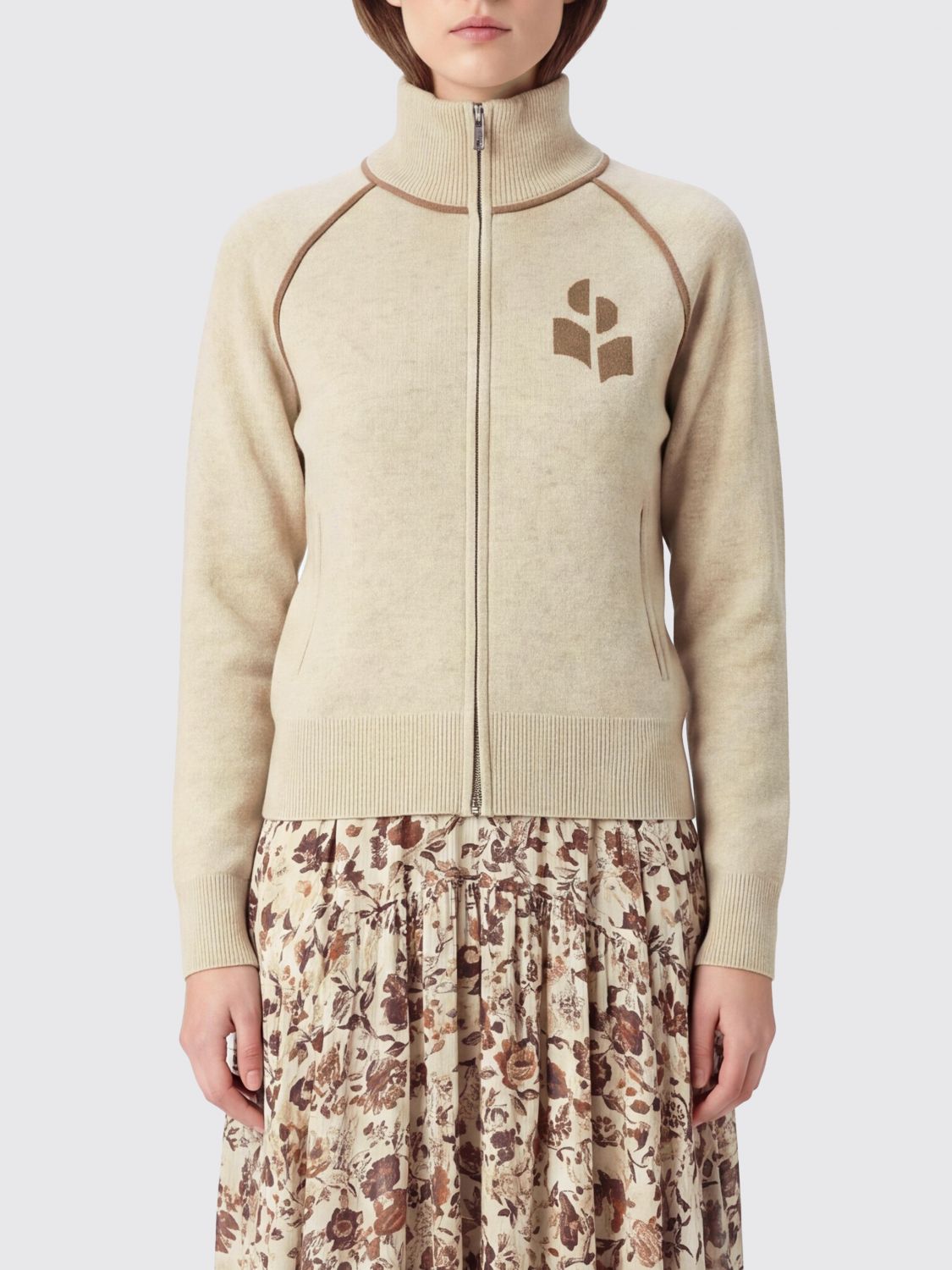 ISABEL MARANT ETOILE Cotton-Blend Cardigan with Zip and Flocked Logo