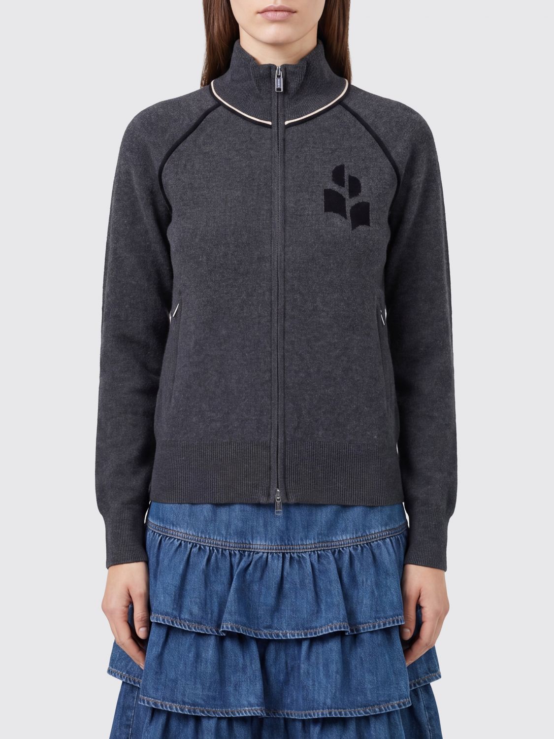 ISABEL MARANT ETOILE Cotton-Blend Cardigan with Zip and Flocked Logo