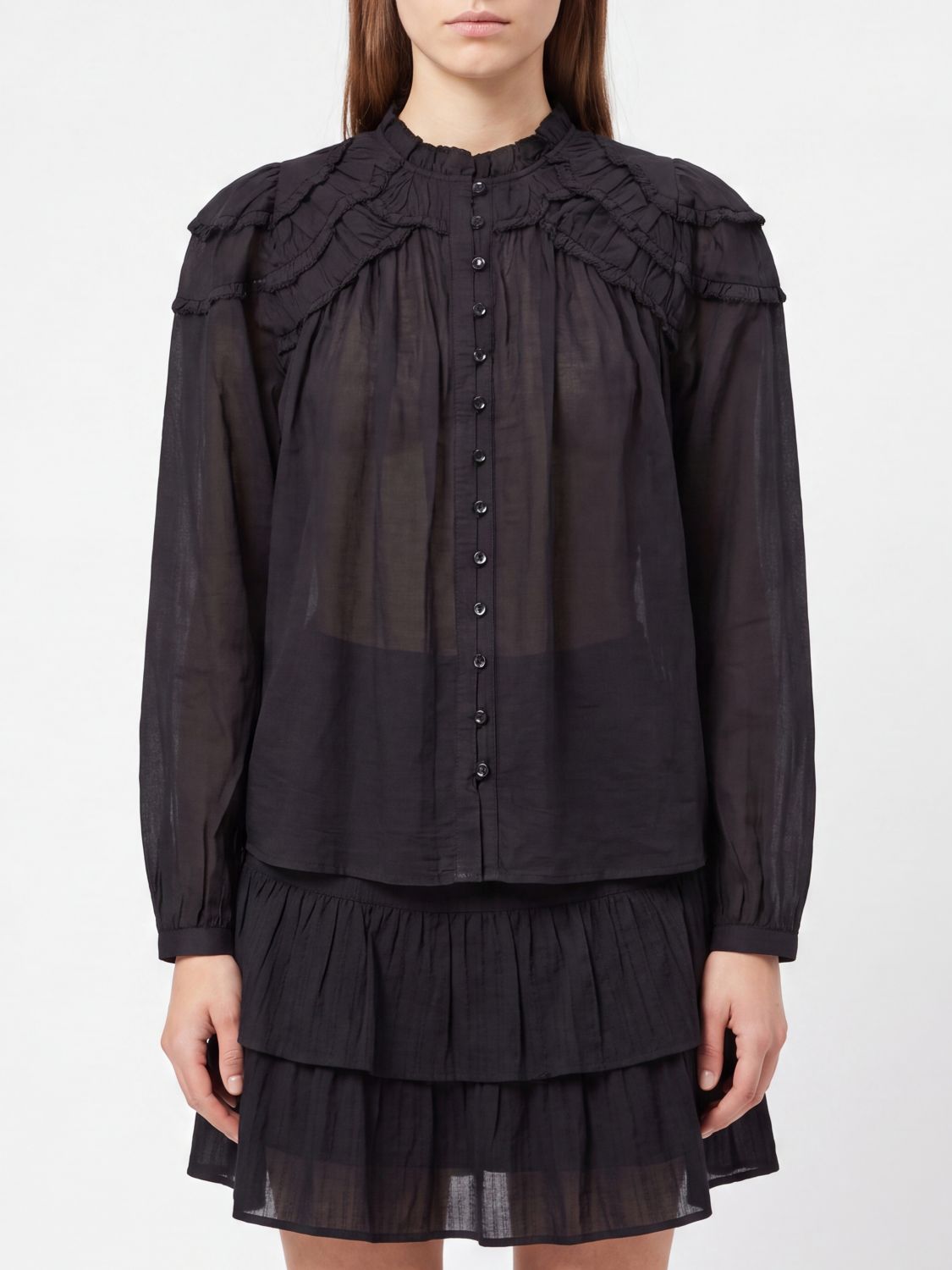 Isabel Marant Etoile Christa Chiffon Shirt with Ruffles and Balloon Sleeves