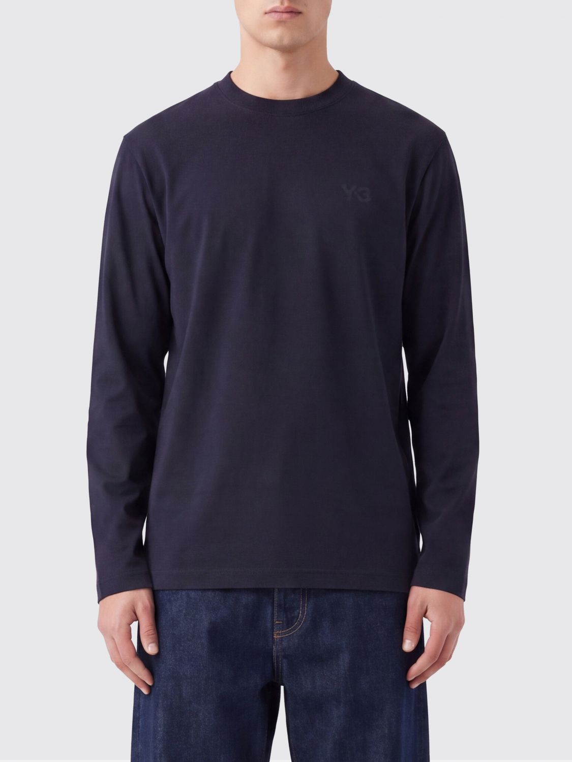 Y-3 Langärmeliges Baumwoll-T-Shirt mit Rundhalsausschnitt von mit Ton-in-Ton-Logo