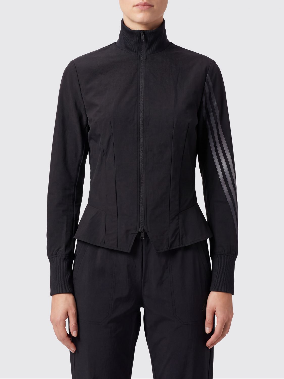 Y-3 Slim Fit Cropped Technical Fabric Track Jacket with Turtleneck