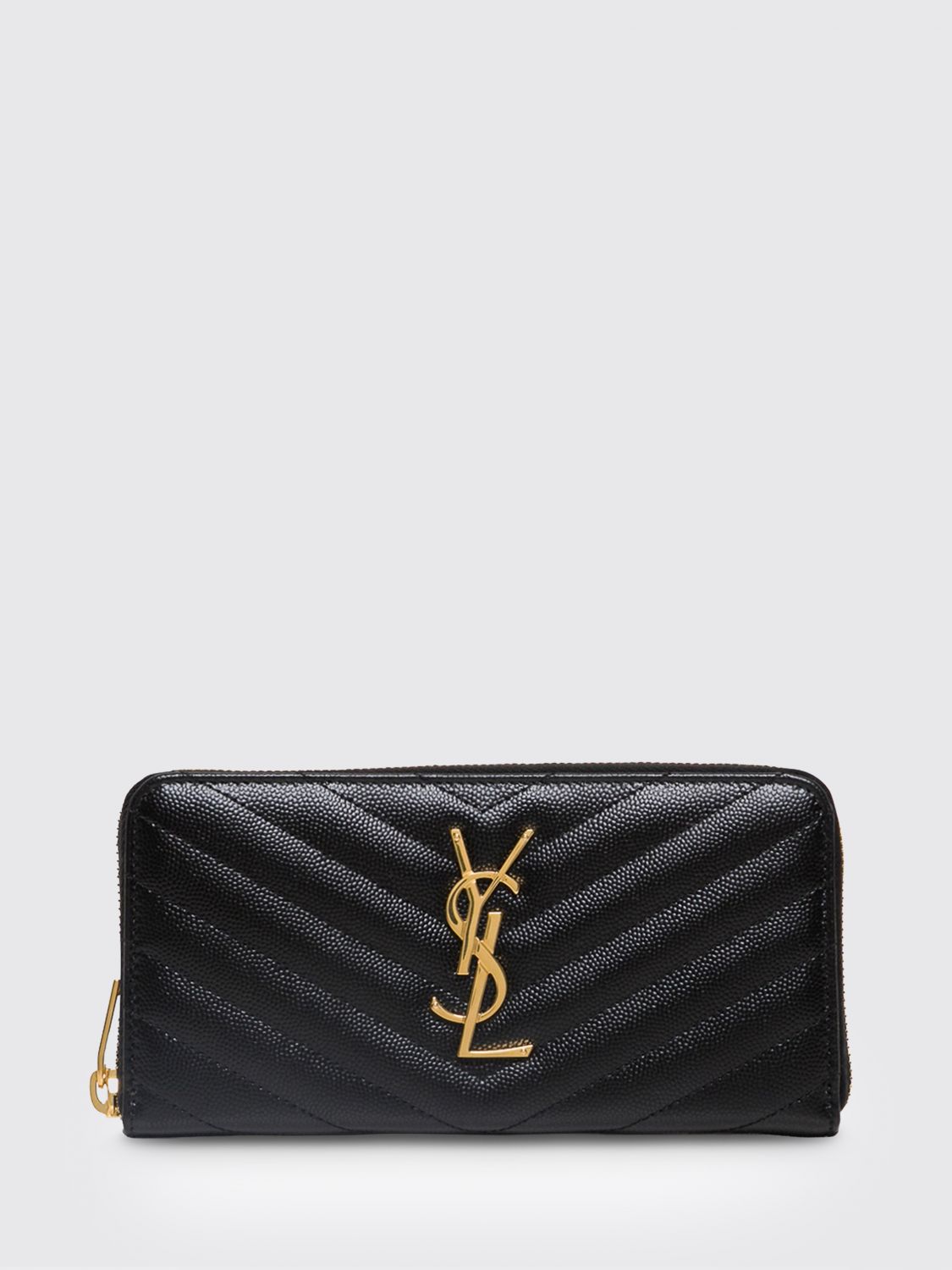 SAINT LAURENT Cassandre Large Zip-Around Wallet in Grain de Poudre Leather
