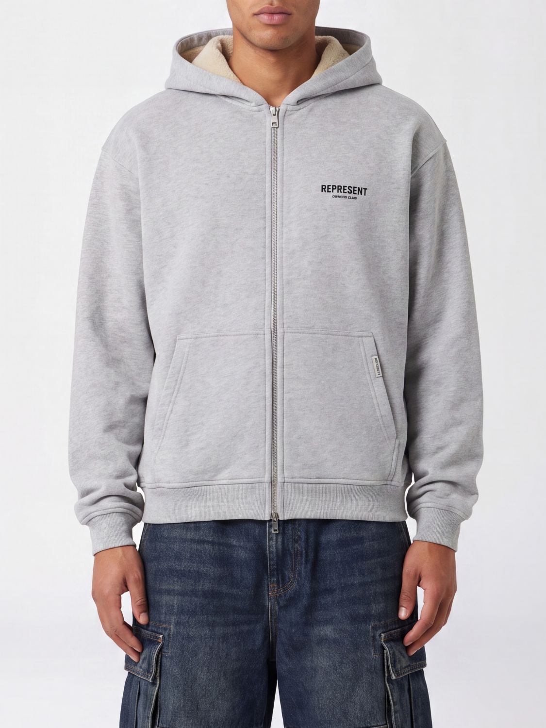 Represent Relaxed Fit Zip-Up Hoodie with Embroidered Logo