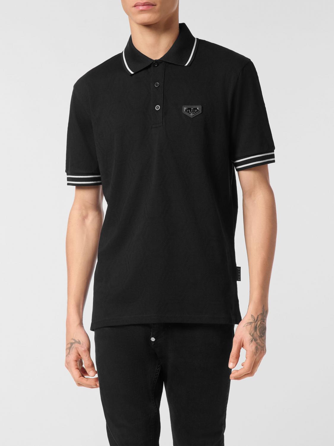PHILIPP PLEIN Short-Sleeved Cotton Polo Shirt with Contrast Logo and Classic Collar