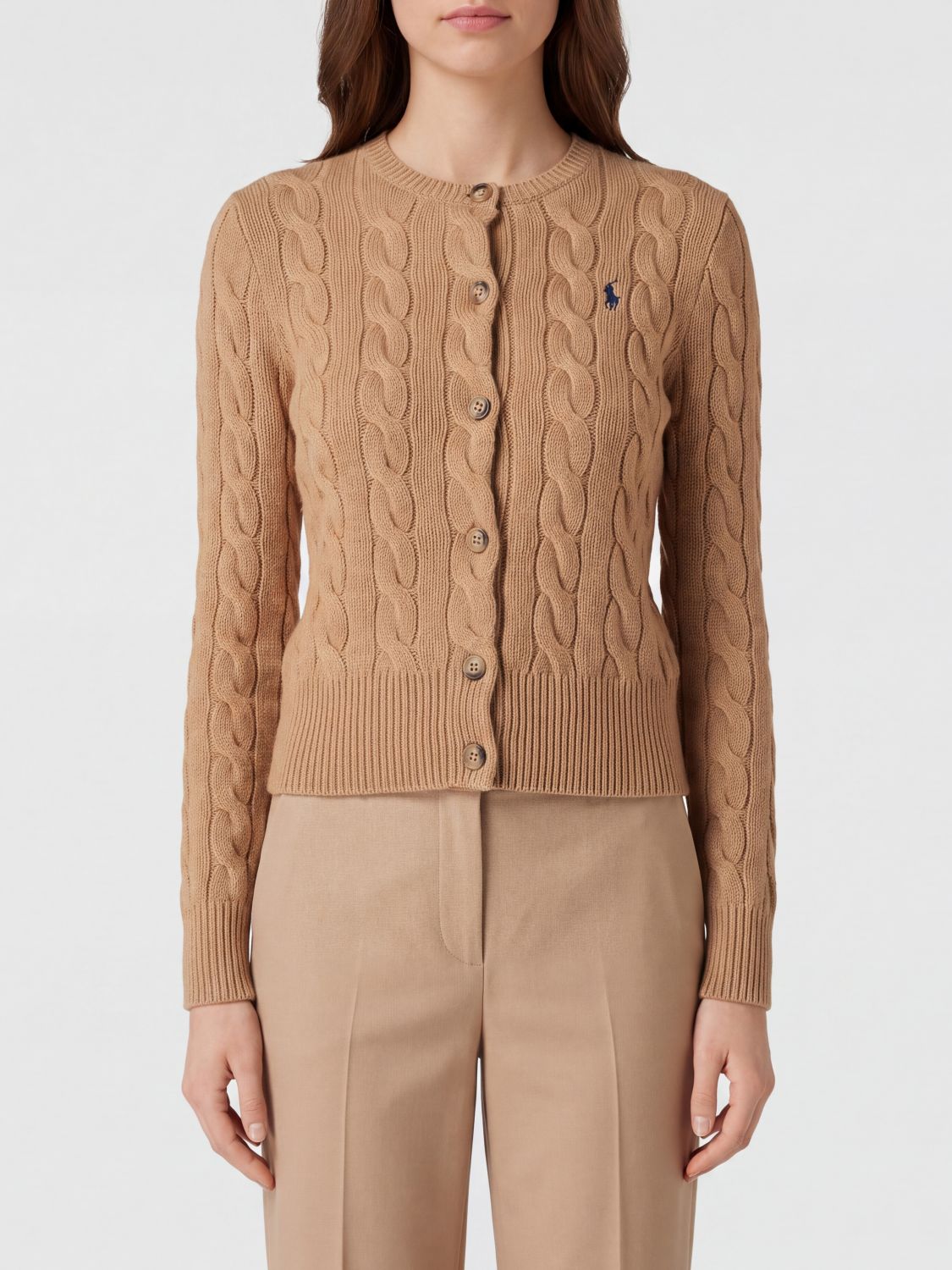 Polo Ralph Lauren Crewneck Knit Wool Cardigan with Embroidered Pony Logo