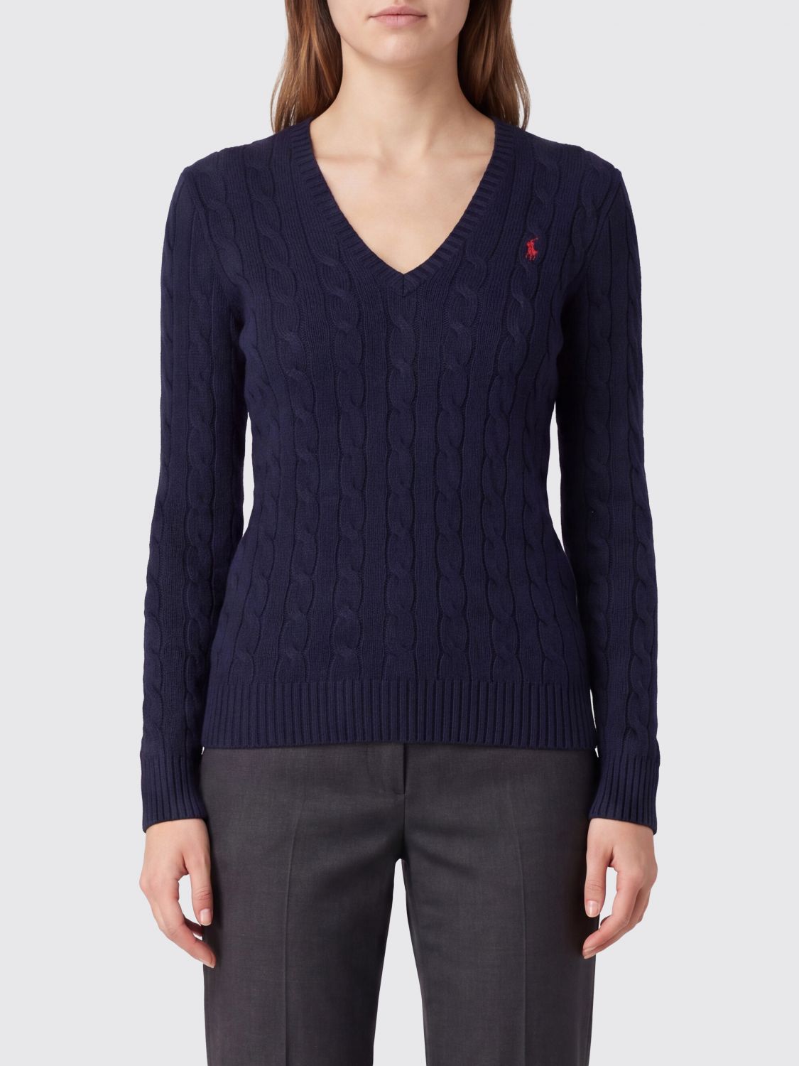 POLO RALPH LAUREN Slim-Fit Wollpullover mit V-Ausschnitt und gesticktem Pony-Logo